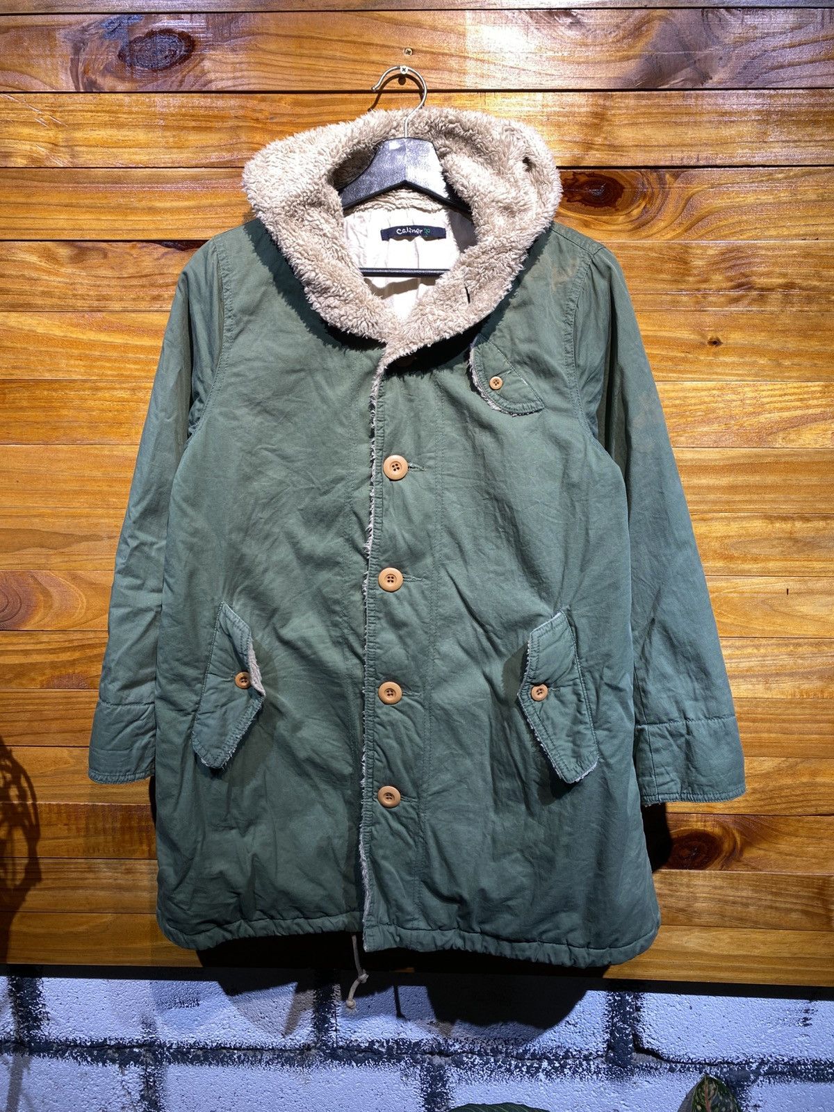 Japanese Brand Vintage Caliner Sherpa-Lined Hooded Coat – 1990s Unisex Size M / US 6-8 / IT 42-44 - 1 Thumbnail