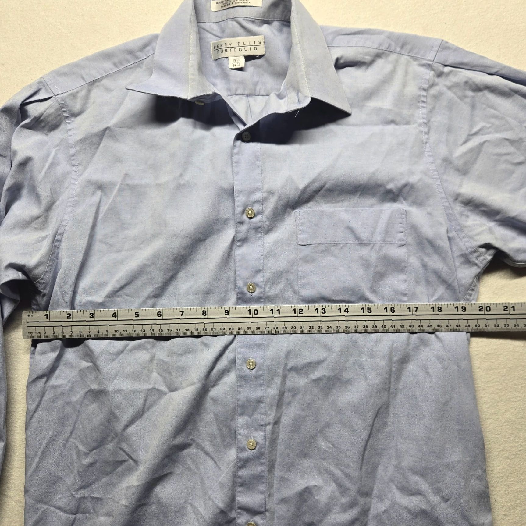 Perry Ellis Perry Ellis Shirt Button-Up Solid Light Blue Long Sleeve 15.5 Mens Regular Adult Blue Portfolio Button Up Shirt 15.5 Mens Size US M / EU 48-50 / 2 - 4 Thumbnail