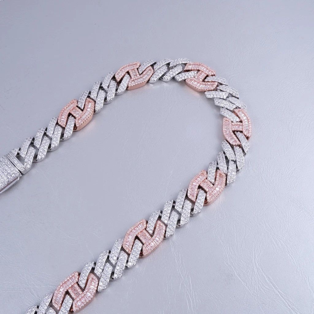 Designer Iced Prong Link Choker (12mm) – White & Pink Size ONE SIZE - 3 Thumbnail