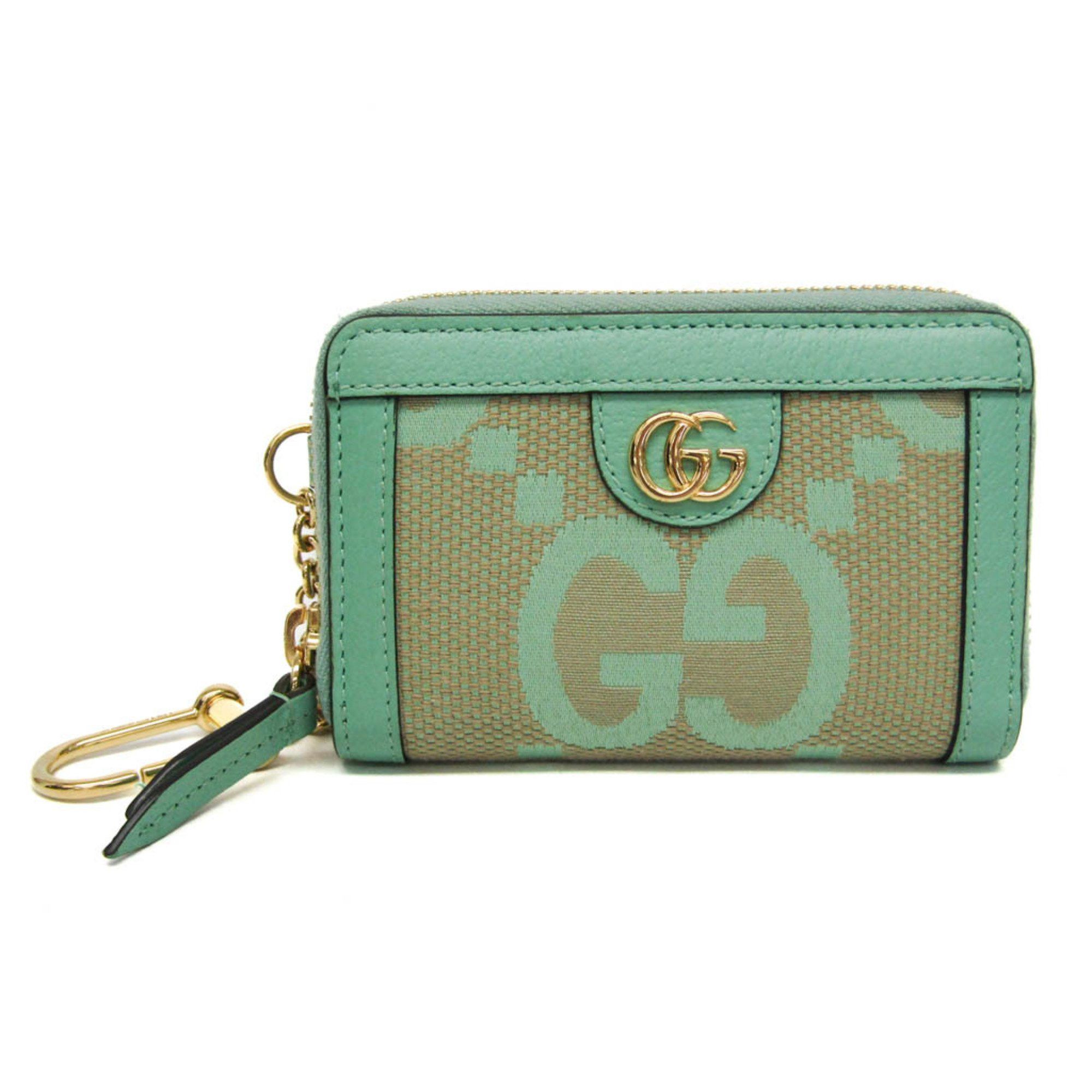 Gucci Gucci Jumbo GG Coin Case 726503 Leather Canvas Card Case Beige,Green Size ONE SIZE - 1 Thumbnail