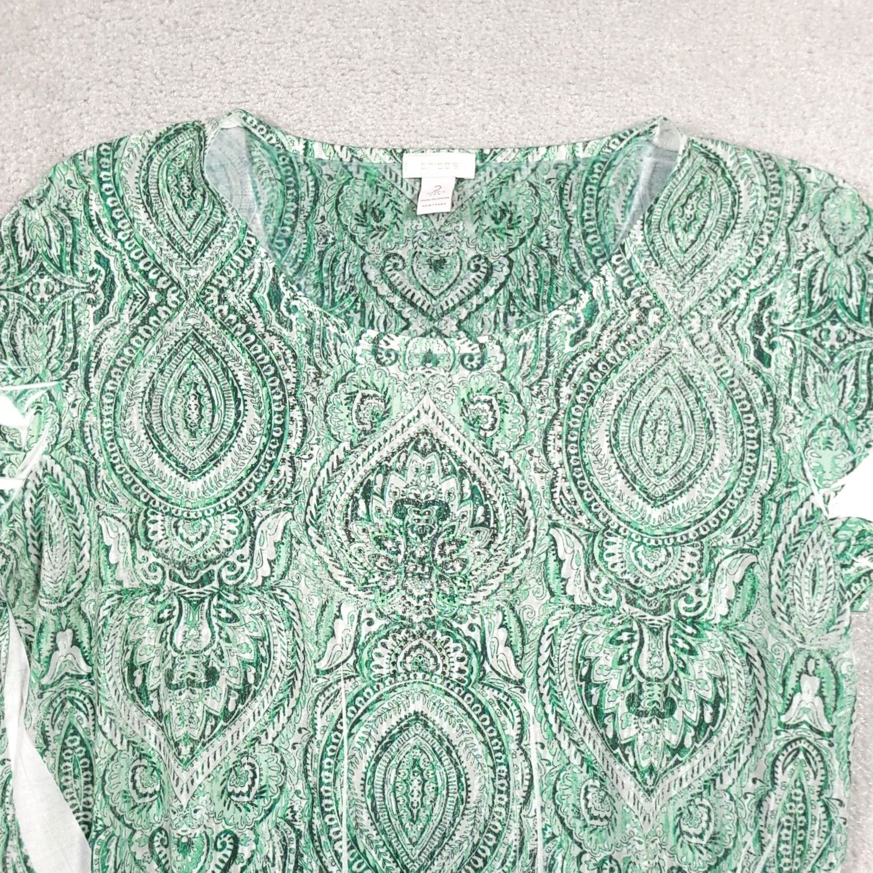 Vintage VINTAGE Chico's Shirt Women's Large Green Geometric Burnout Studded Cinched USA Size L / US 10 / IT 46 - 3 Thumbnail