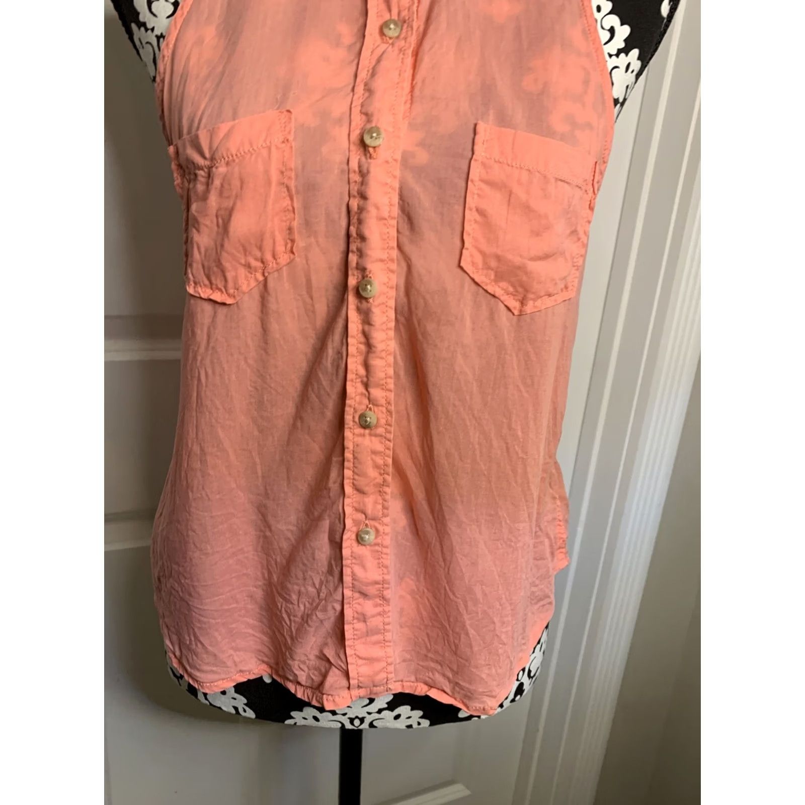 American Eagle Outfitters American Eagle Women’s Tank Top Button Up XS S Sheer Sleeveless Peach/Pink Collared Casual Womens Size S / US 4 / IT 40 - 3 Thumbnail