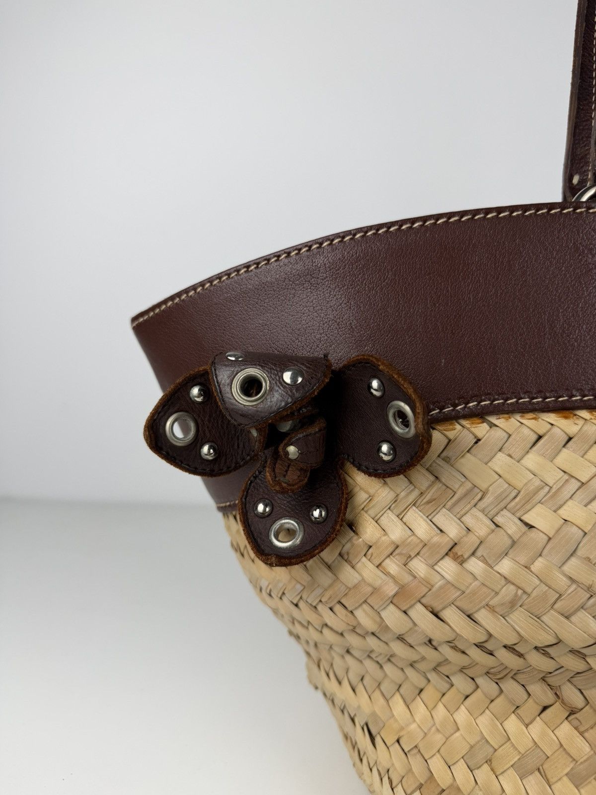 Miu Miu Vintage 90s archive miu miu raffia and leather tote bag Size ONE SIZE - 9 Thumbnail