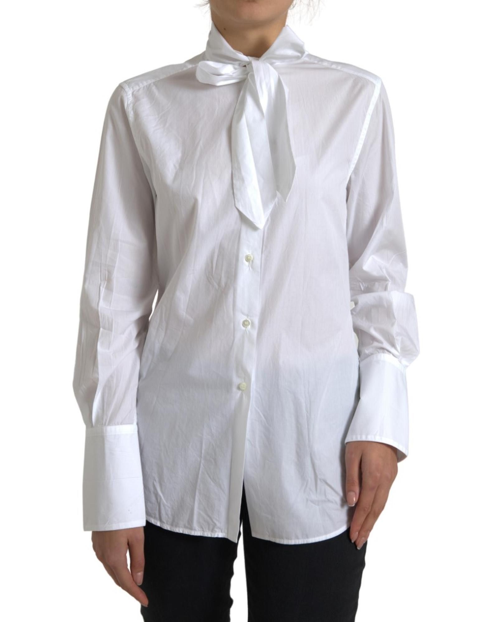image of Dolce Gabbana Cotton Collared Long Sleeves Shirt in White, Women's (Size Medium)