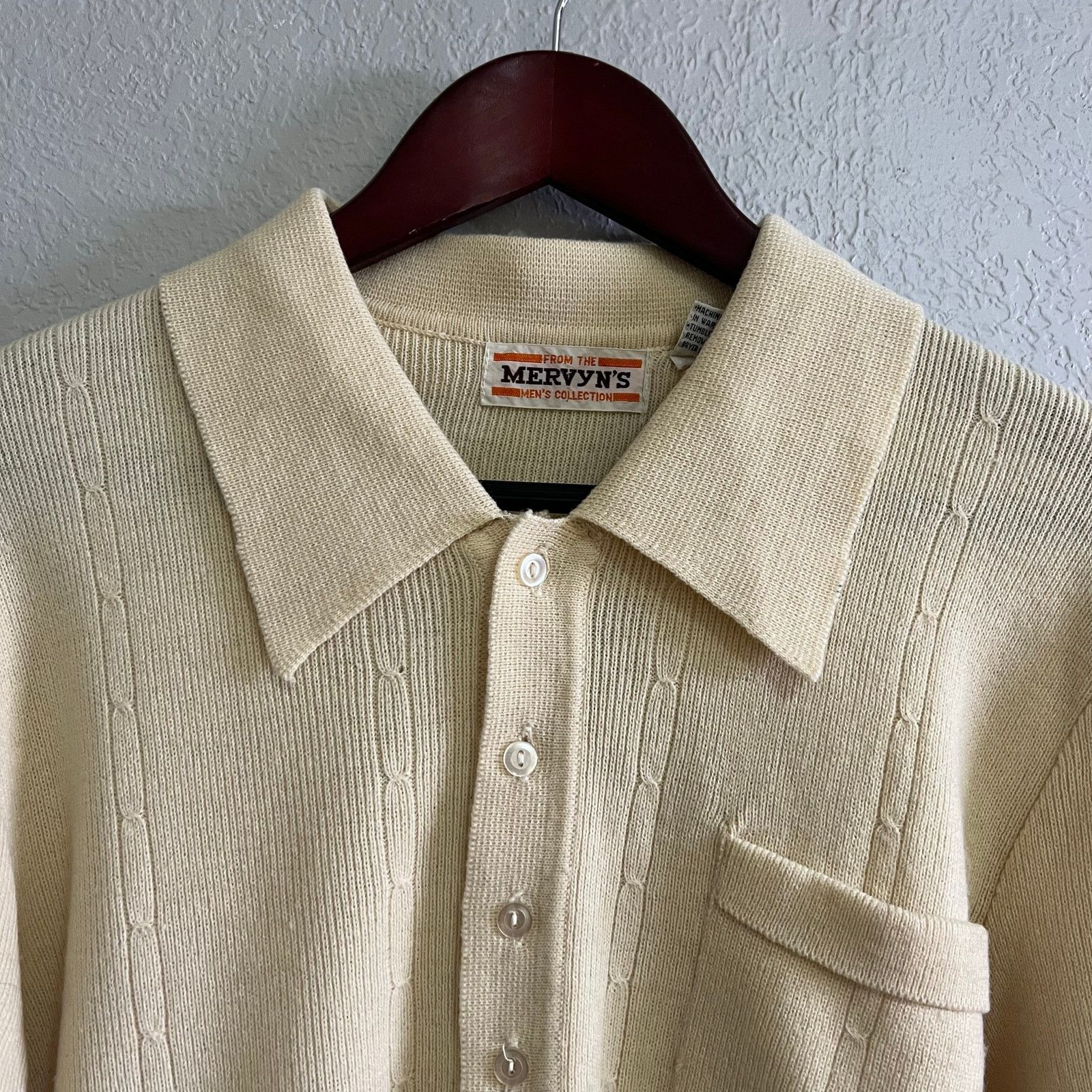 Vintage Vintage Mervyns Sweater Mens M Striped Knit Polo 70s Beige Size US M / EU 48-50 / 2 - 9 Thumbnail