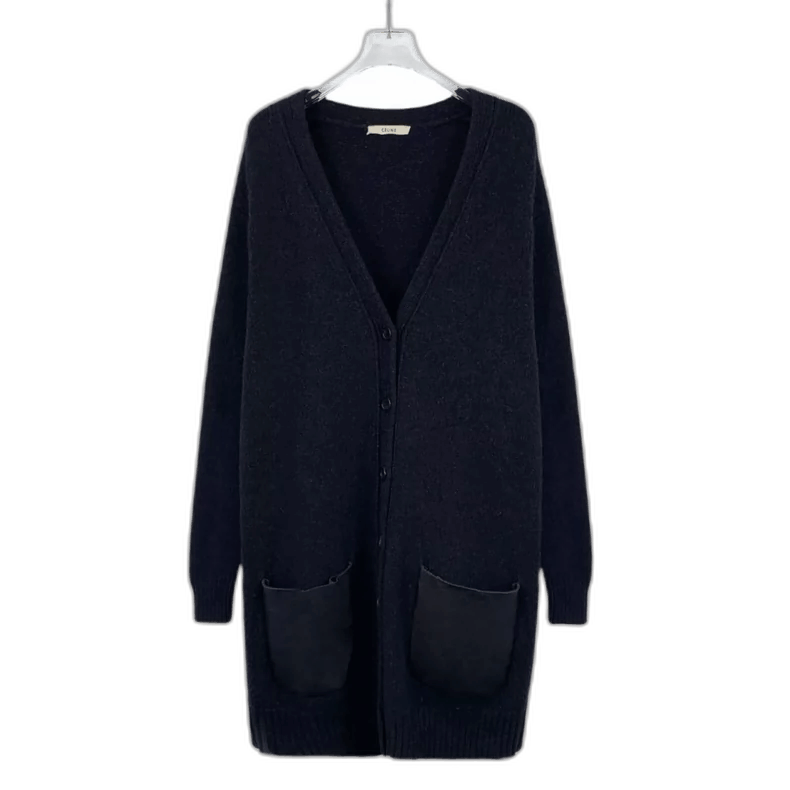 Celine Black Wool V-Neck Cardigan Sweater
