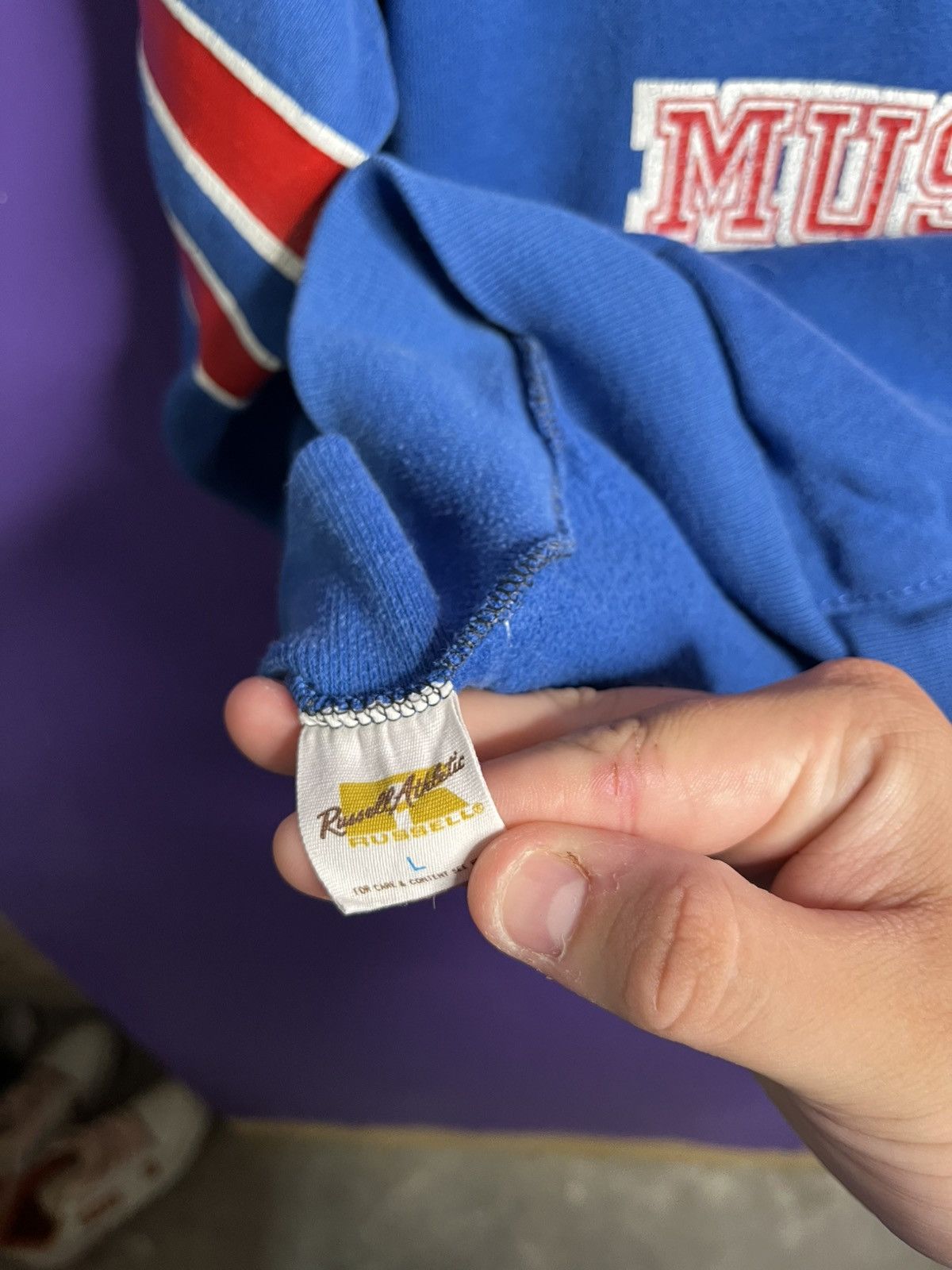 Russell Athletic × Vintage Vintage 70s Russell SMU mustangs sleeve stripes hoodie Size US M / EU 48-50 / 2 - 4 Thumbnail