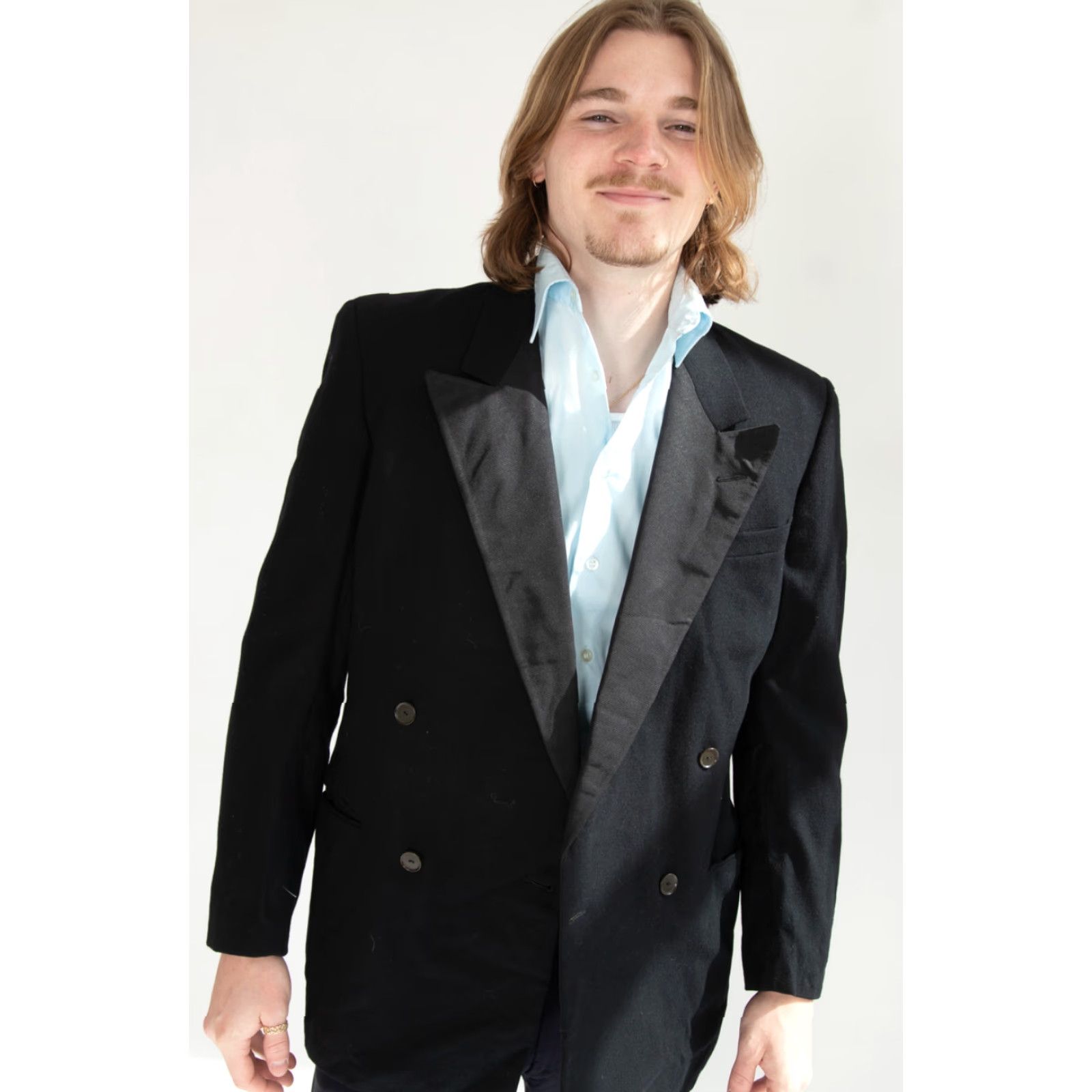 Vintage VINTAGE Black Tuxedo Jacket Large Men's Double-Breasted Blazer Size 42R - 2 Thumbnail