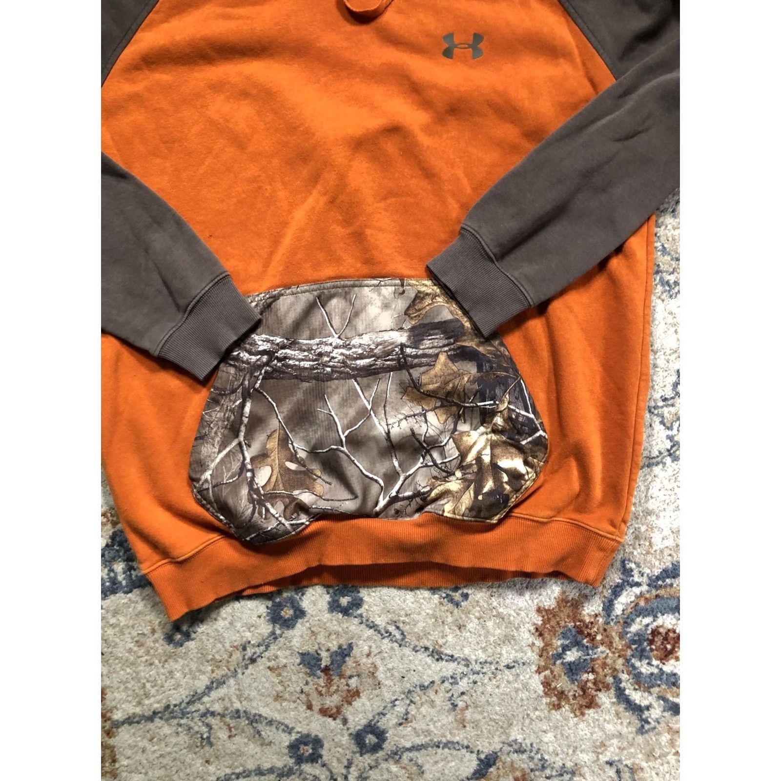 Under Armour Under Armour Hoodie Mens XL Orange Camouflage Fleece Kangaroo Pocket Logo Pullover Crew Neck Hooded Size US XL / EU 56 / 4 - 6 Thumbnail