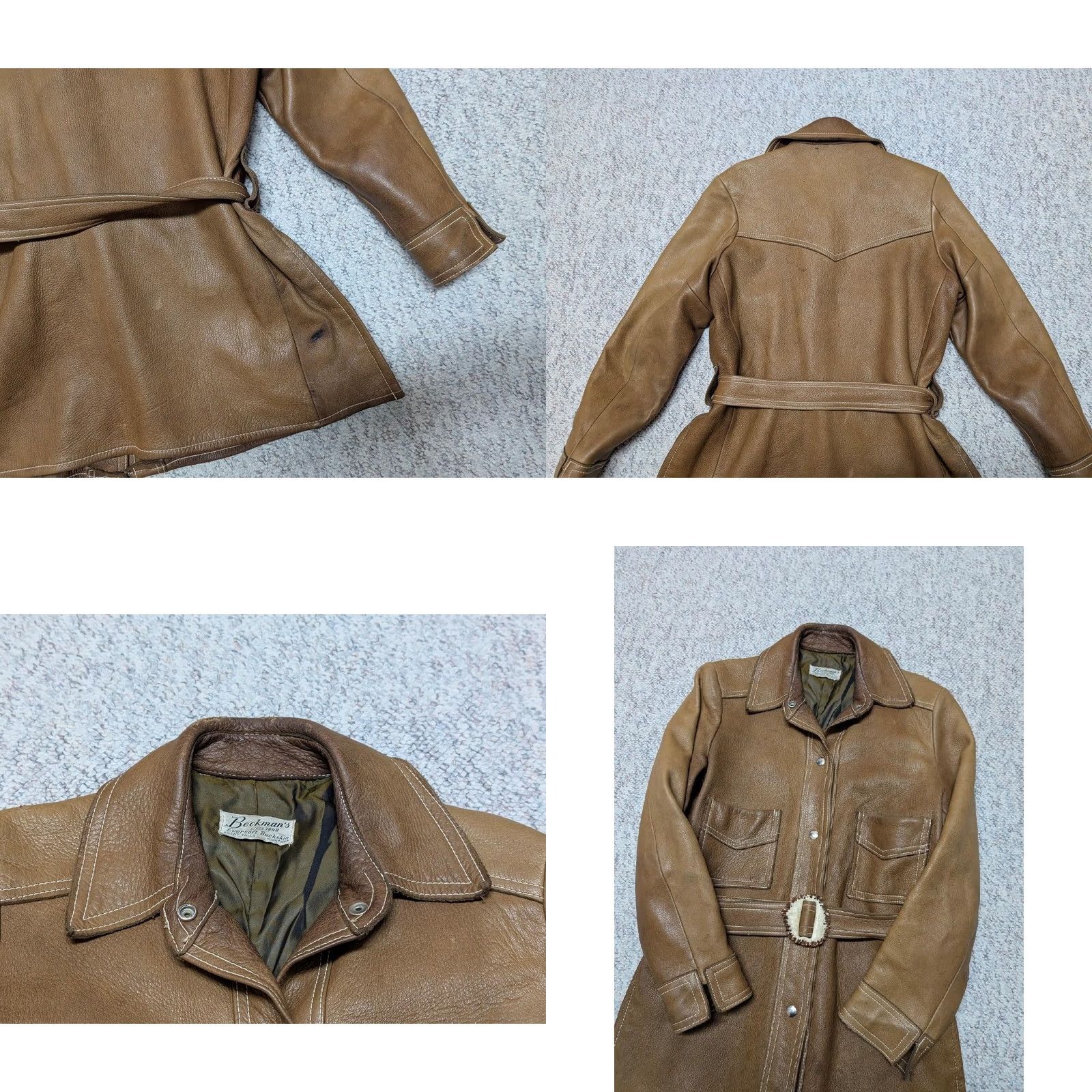 Vintage VINTAGE Buckskin Belted overcoat Brown deerskin leather Buckskin Belt Buckle 1970s Women M Hippie Boho Western Trench Coat Snap Belt #Mens Womens Size M / US 6-8 / IT 42-44 - 8 Thumbnail