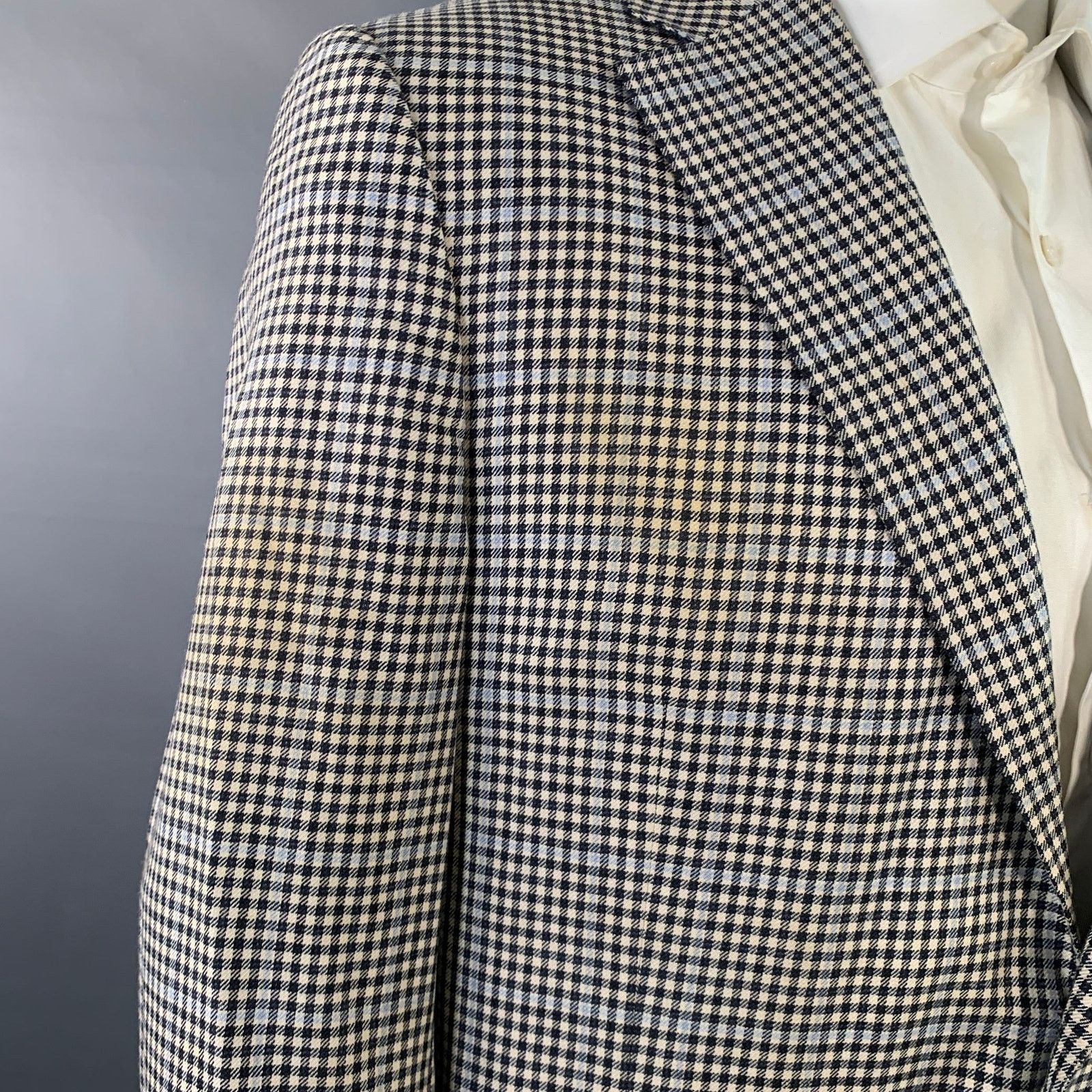 Canali CANALI White Black Checkered Wool Silk Linen Sport Coat Size 44R - 7 Thumbnail