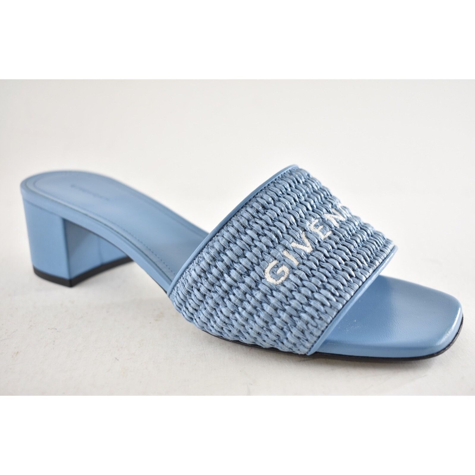 Givenchy 4G Denim Raffia Leather Slide On Mule Block Heel Sandal 37 Size US 7 / IT 37 - 5 Thumbnail
