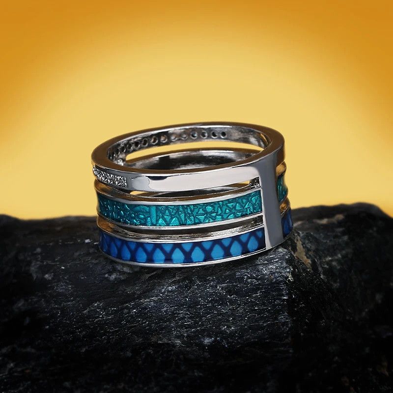 Jewelry Creative Three-layer Blue Zircon Geometric Ring Size ONE SIZE - 3 Thumbnail