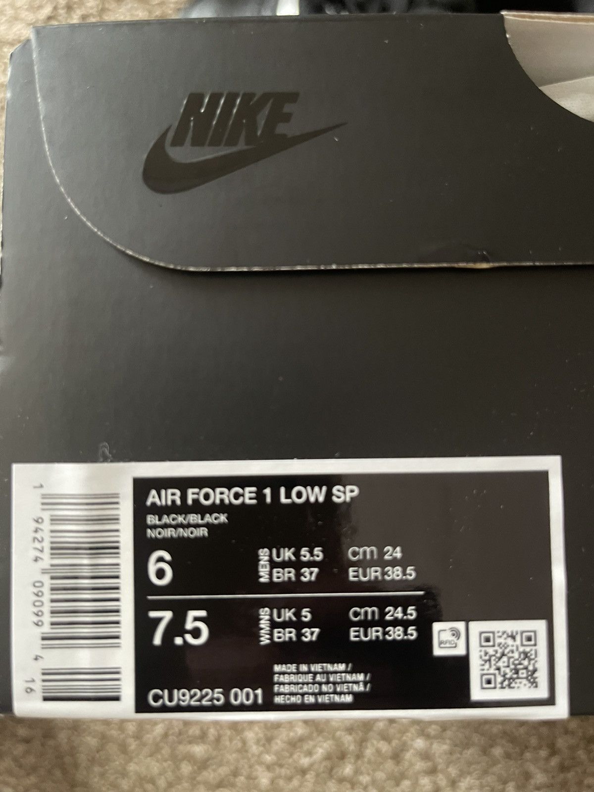 Nike × Supreme *New* Supreme x Nike Air Force 1 Low SP Black Size US 6 / EU 39 - 9 Thumbnail