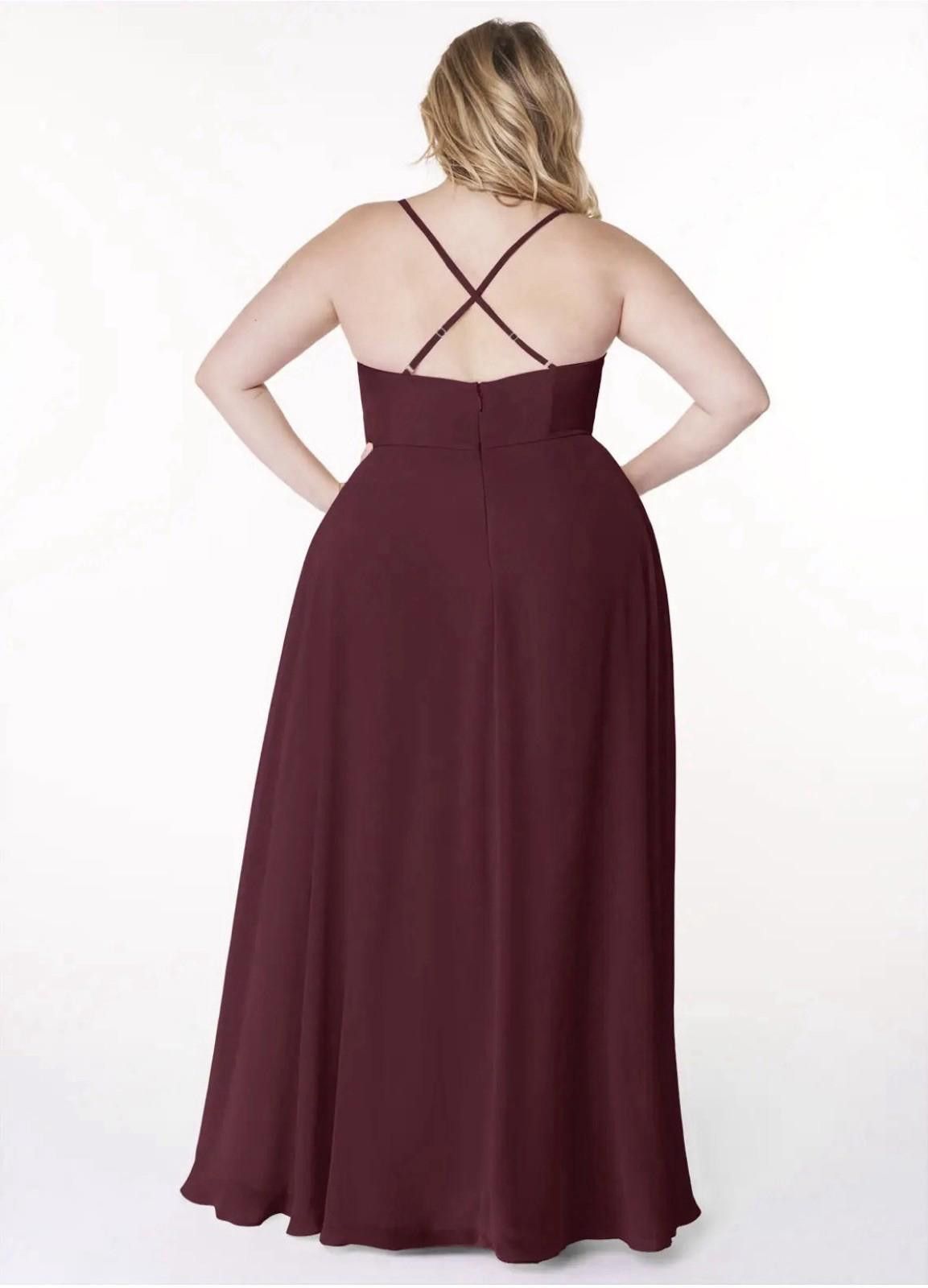 Other Azazie Burgundy Cabernet A-Line V-neck Ruffle Chiffon A16 Size XXL / US 16-18 / IT 52-54 - 2 Thumbnail