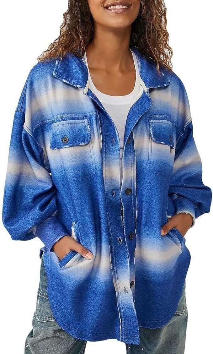 Free People Free People Ruby Shirt Jacket Deep Sea Combo ( M ) Size M / US 6-8 / IT 42-44 - 1 Thumbnail