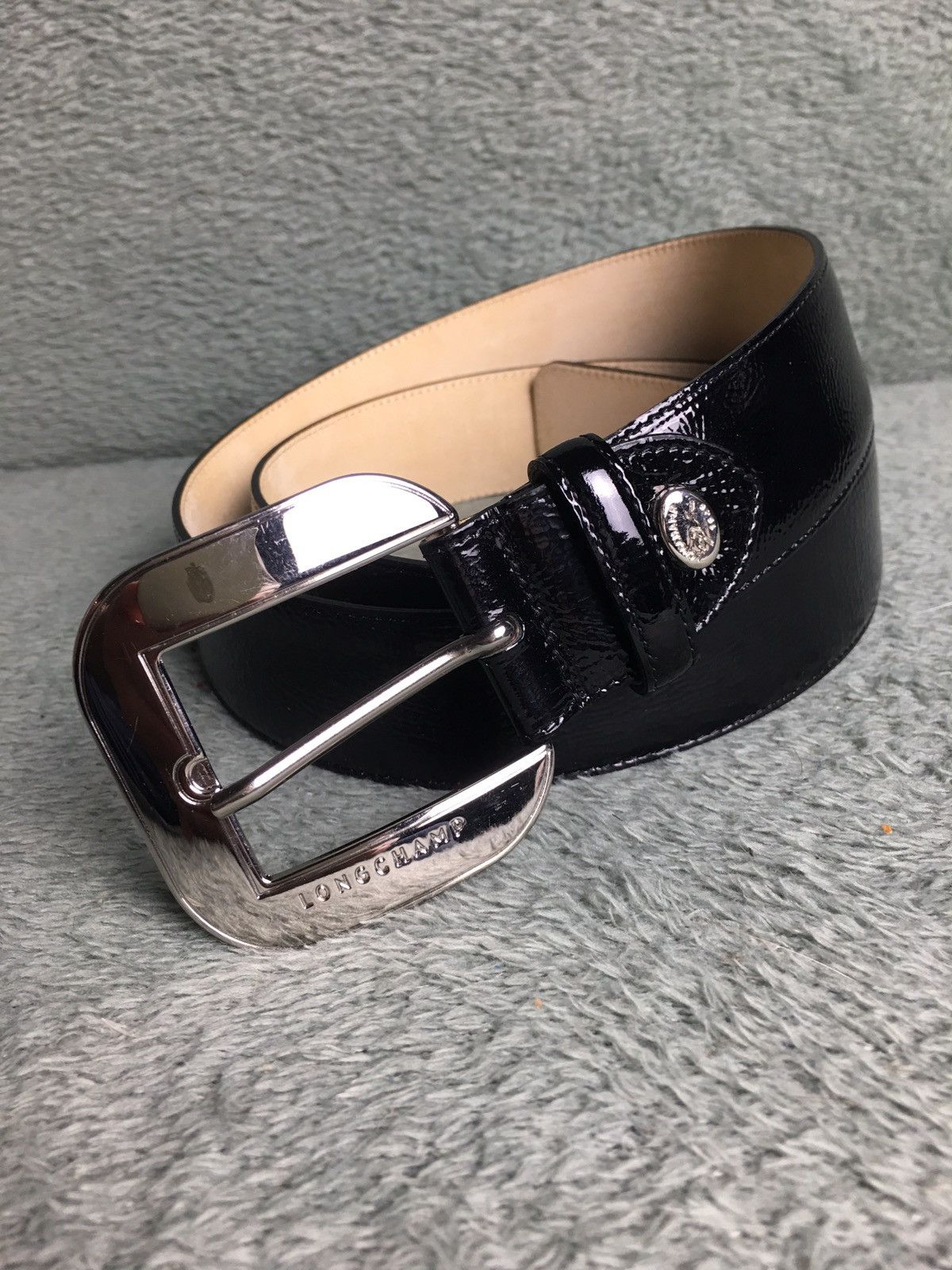 Longchamp LONGCHAMP Black Patent Leather Belt Designer France Size ONE SIZE - 1 Thumbnail