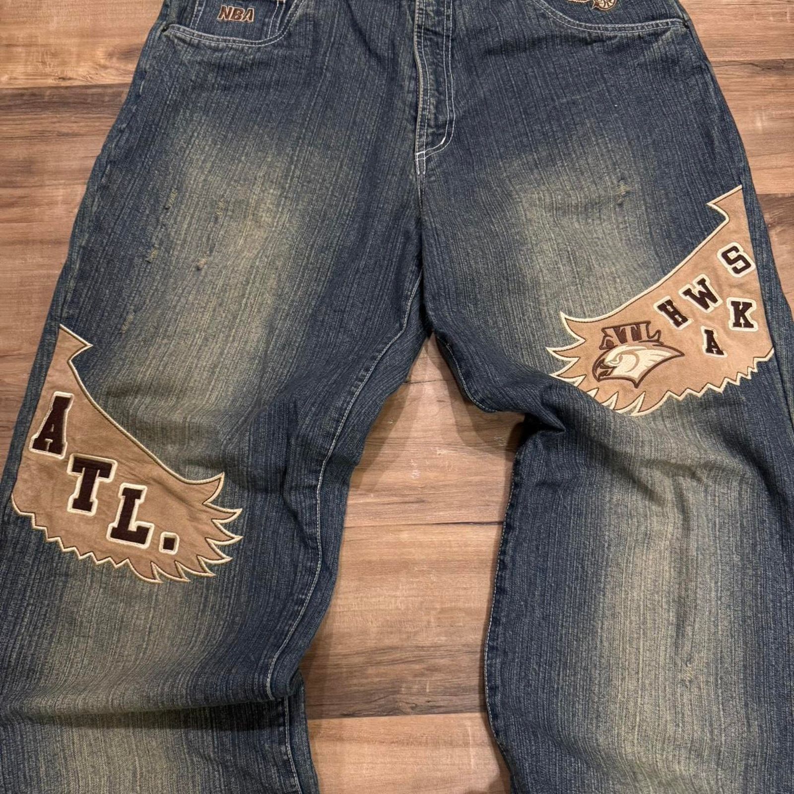 NBA Y2K vintage NBA wide leg baggy Atlanta Hawks jeans Size US 36 / EU 52 - 2 Thumbnail