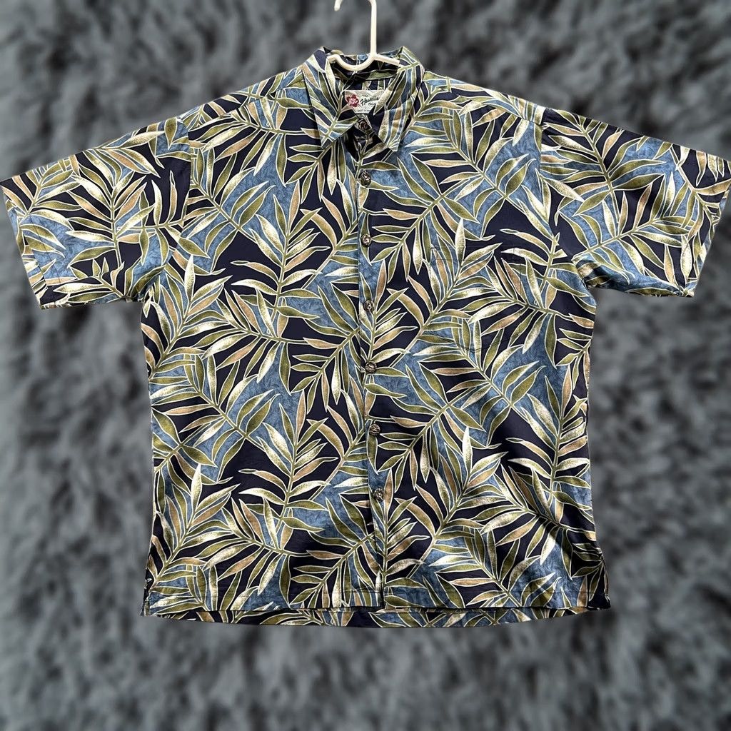 Hilo Hattie Hilo Hattie Hawaiian Shirt Mens Large Blue Green Leaf Print - Cotton - Button-Up Size US L / EU 52-54 / 3 - 1 Thumbnail