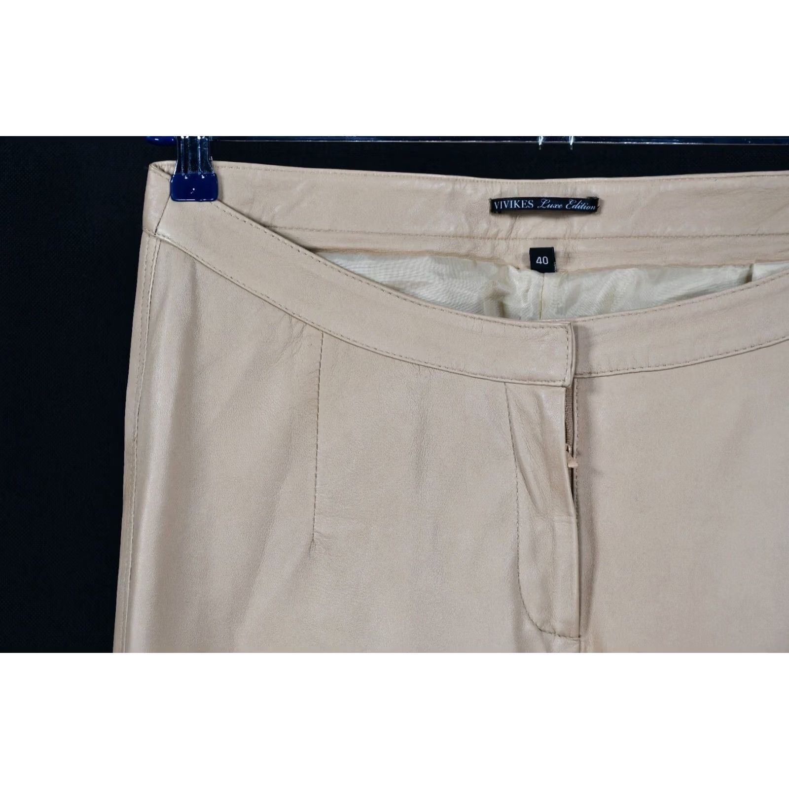 Vintage VIVIKES LUX EDITION PANTS Women's 40 Beige Leather Jeans Comfortable Style Leather Pants 40 Womens Size 27" / US 4 / IT 40 - 3 Thumbnail