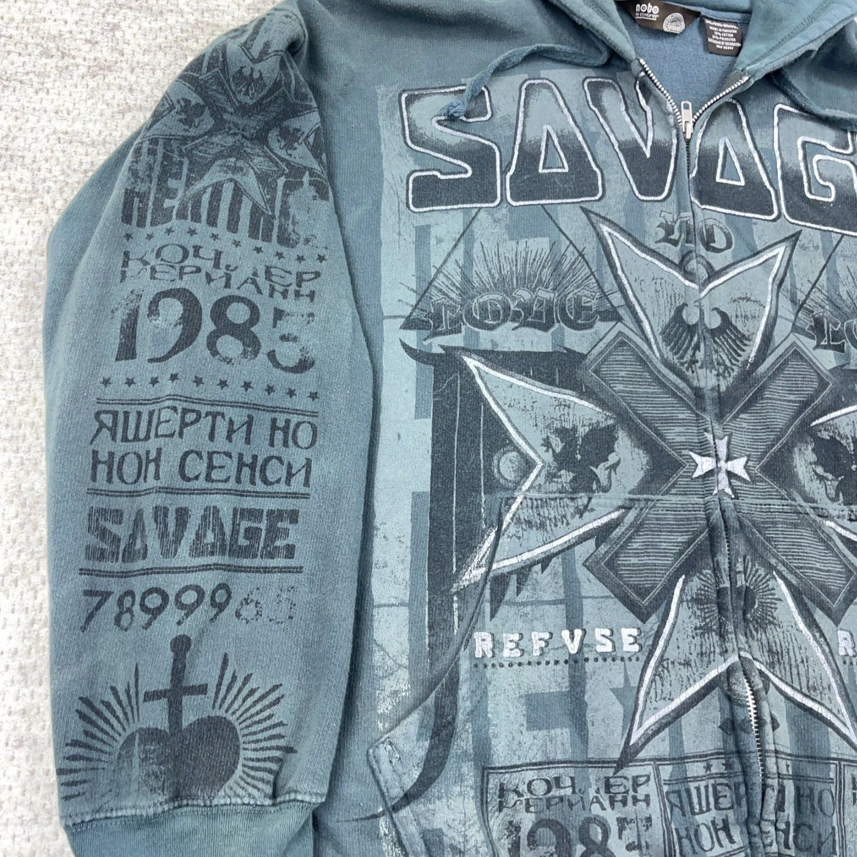 Vintage VINTAGE No Boundaries Hoodie Men 2XL Gray Full Zip Hooded Graphic Print AOP Neck Round Zip Front Fleece Cotton Blend Casual Mens Size US XXL / EU 58 / 5 - 4 Thumbnail