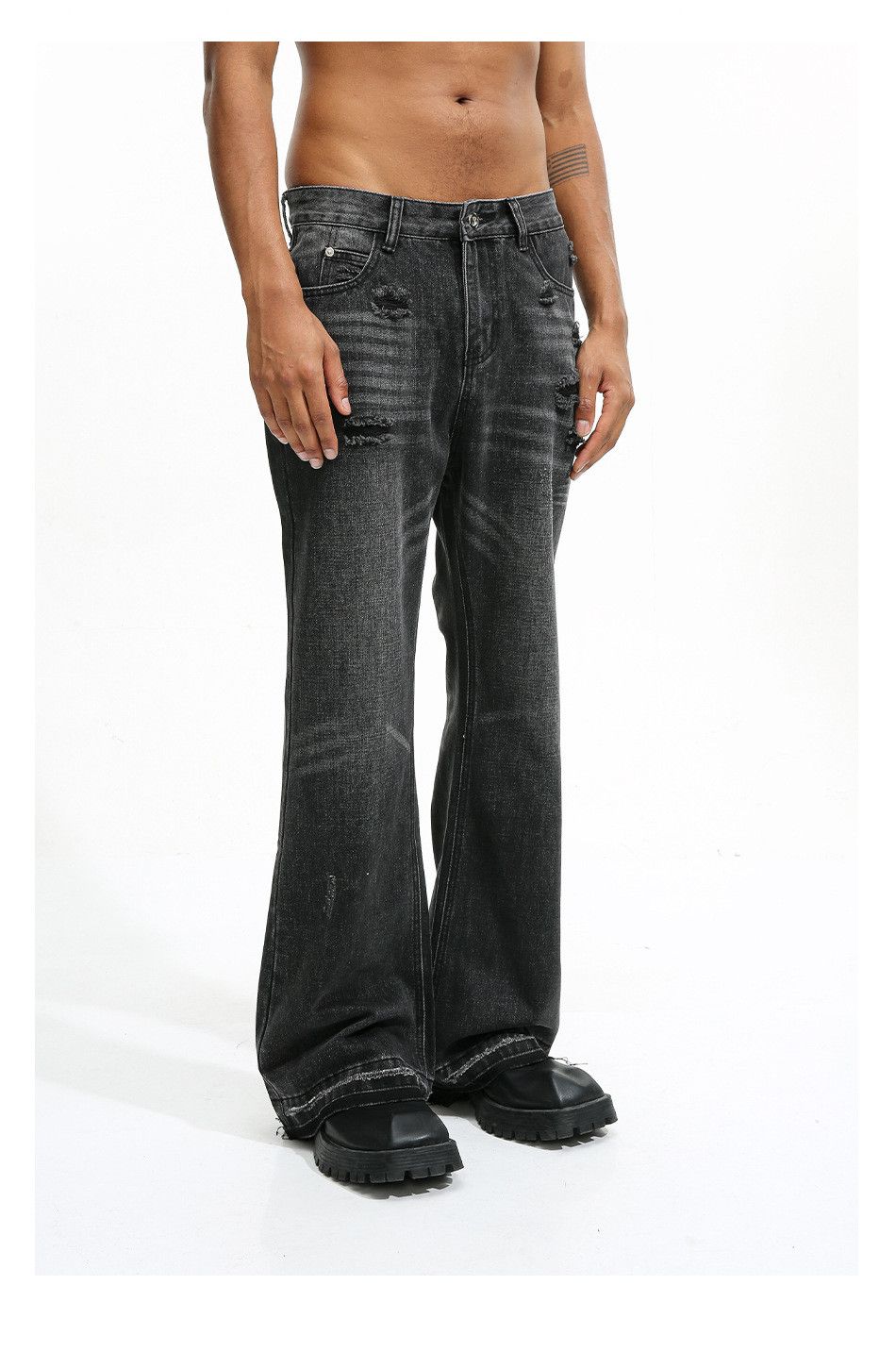 punk washed faded yuppie damaged flared jeans
