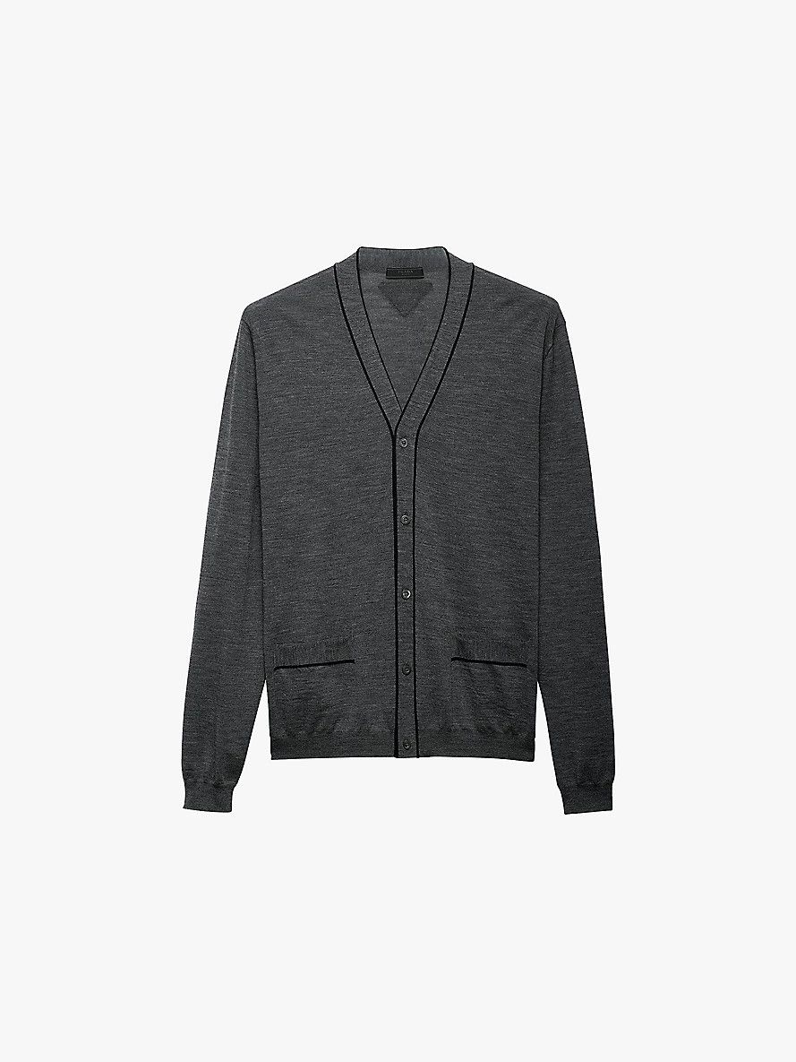 Prada o1bcso1str1025 Superfine Triangle-Logo Cardigan in Grey Size US M / EU 48-50 / 2 - 1 Thumbnail