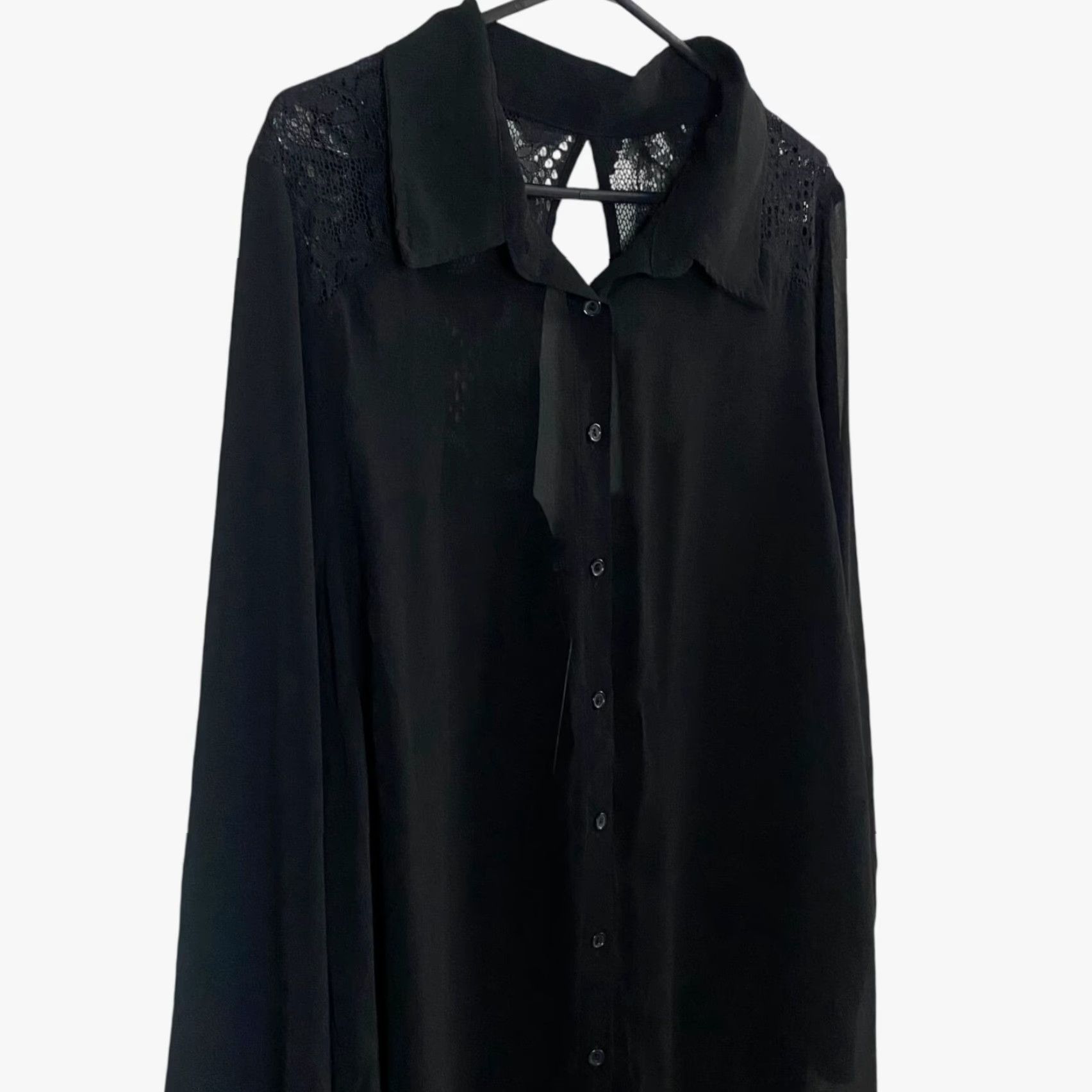 Vintage VINTAGE City Chic Flutter Floral Lace Shirt Black Women's XL Sheer Button-Up Blouse New Size XL / US 12-14 / IT 48-50 - 4 Thumbnail