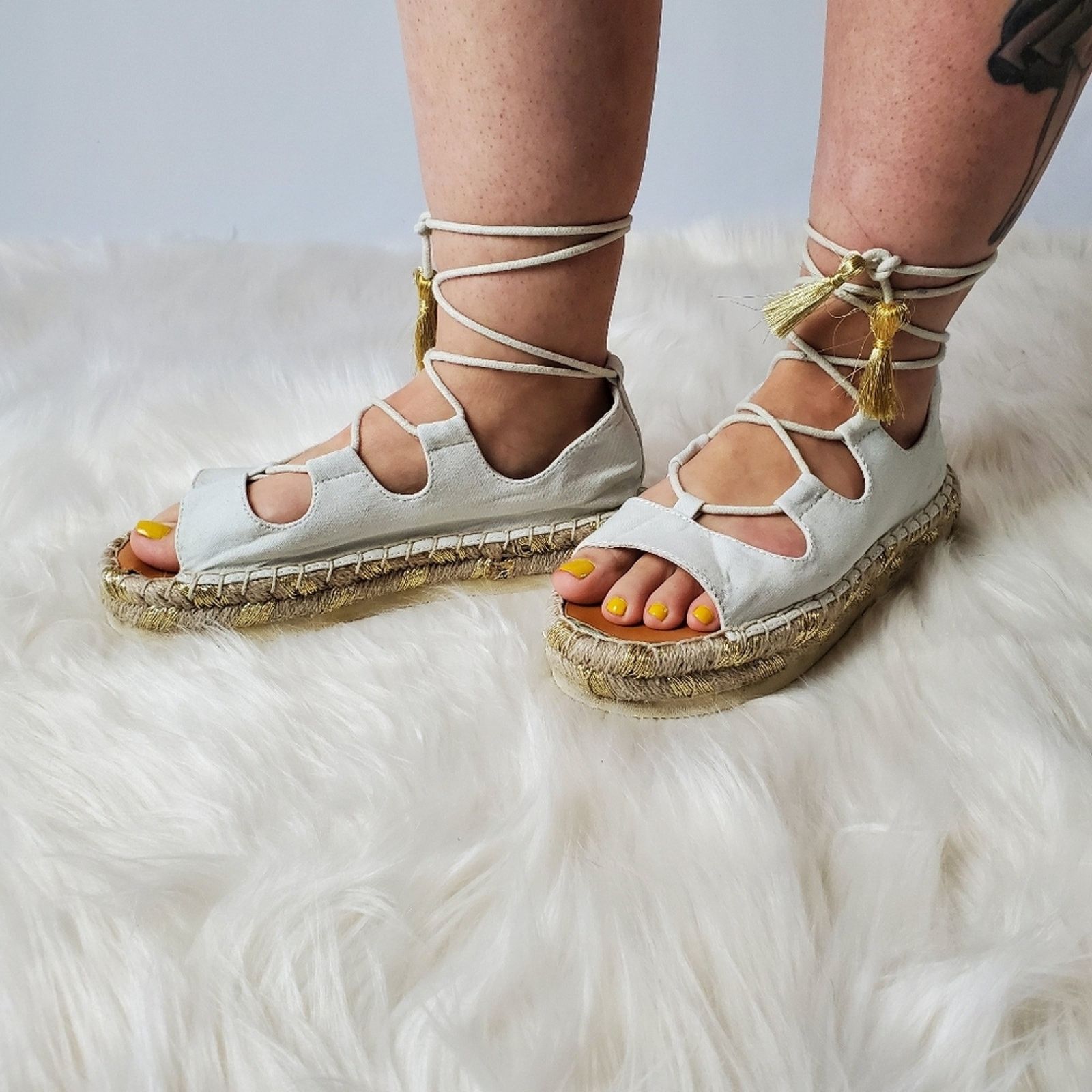 American Eagle Outfitters American Eagle White Espadrille Platform Gladiator Sandals Size US 7.5 / IT 37.5 - 12 Thumbnail