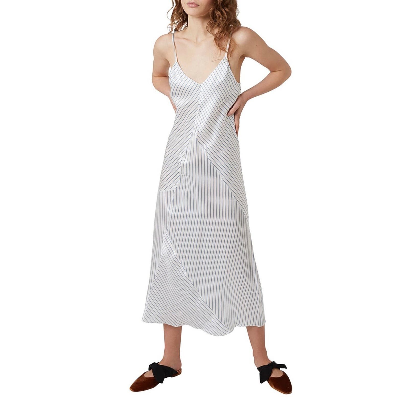 image of Designer NWT Ginia Alex Splice White Pinstripe Dress $300 Size S, Women's