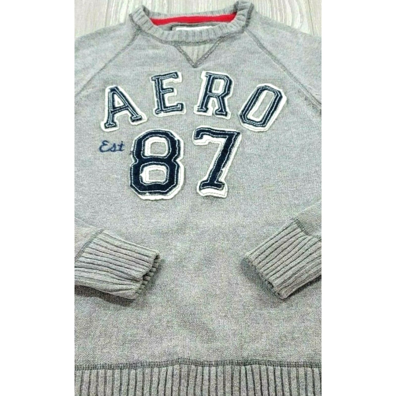 Vintage Aéropostale Gray Solid Crew Neck Long Sleeve Knit Sweater Sz S Aero Est 87 Size US S / EU 44-46 / 1 - 4 Thumbnail