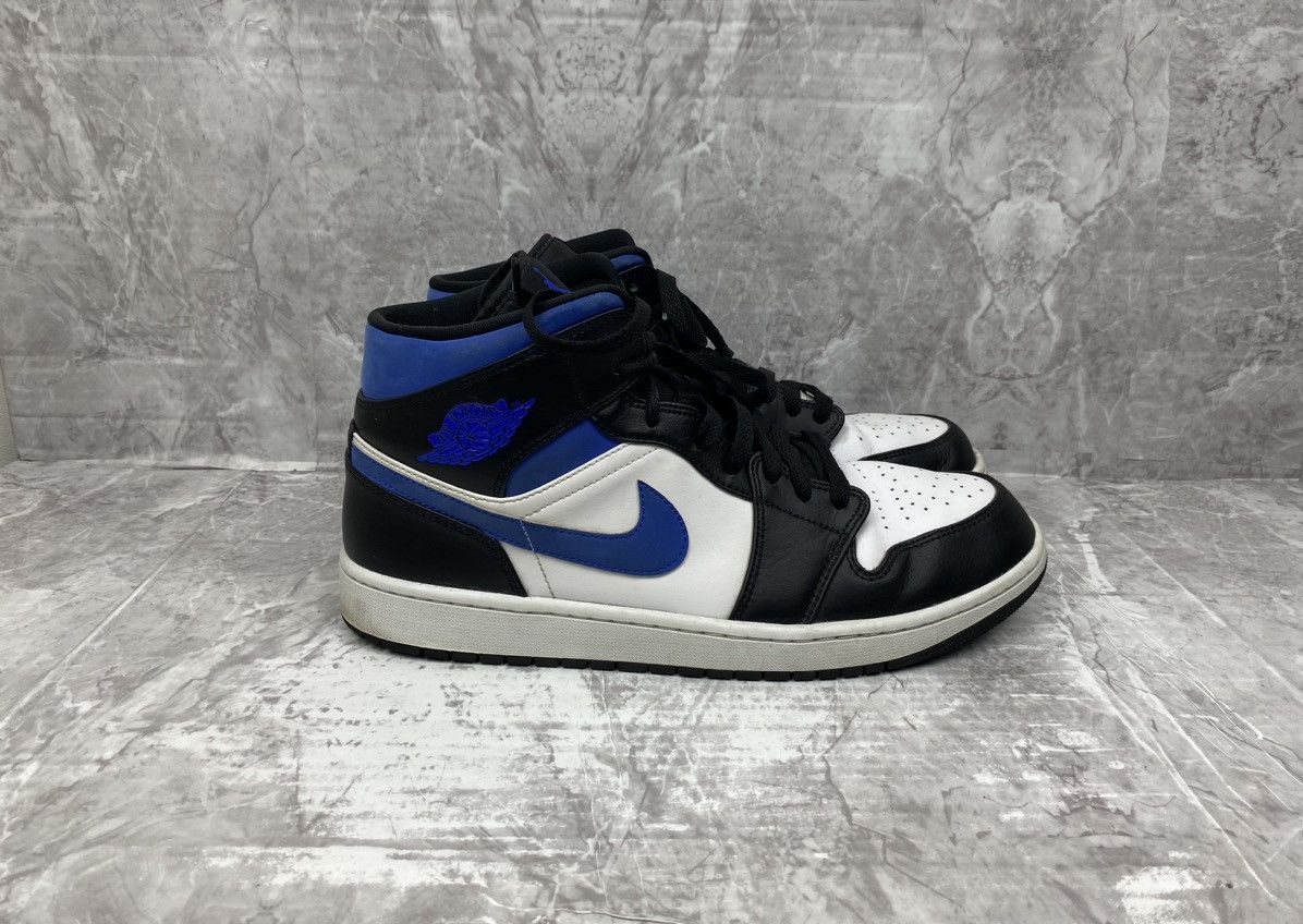 image of Jordan Nike Jordan 1 Mid White Black Racer Blue Shoes, Men's (Size 12)