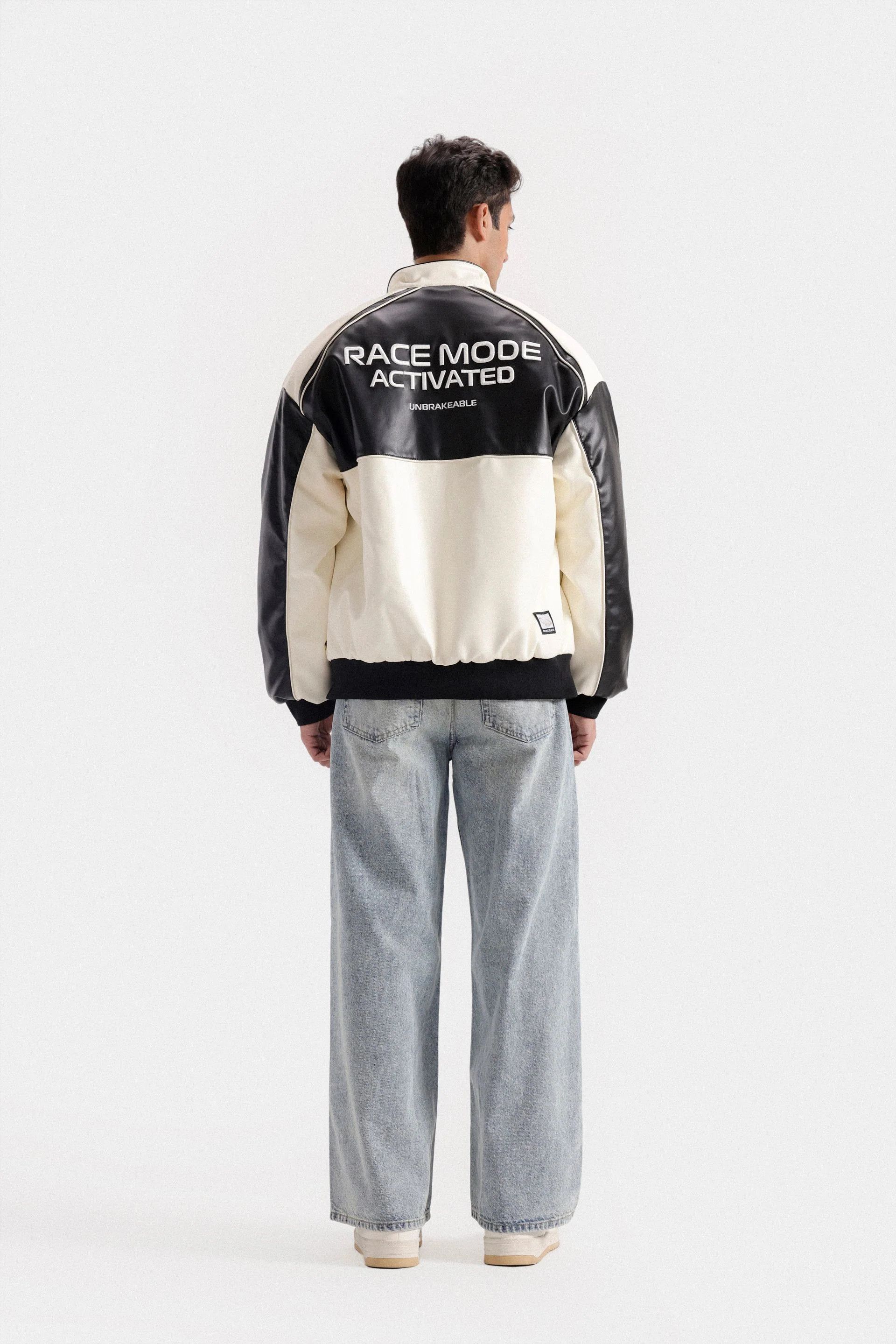 Other Black & White Faux Leather Racing Jacket Zip Up Size US L / EU 52-54 / 3 - 4 Thumbnail