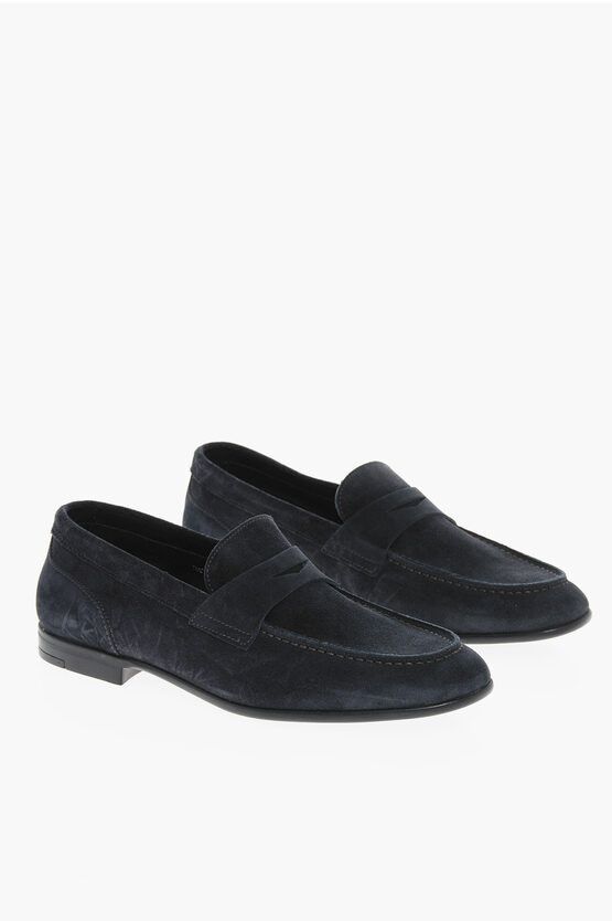 Corneliani CC COLLECTION Suede Penny Loafers with Rubber Sole | Grailed