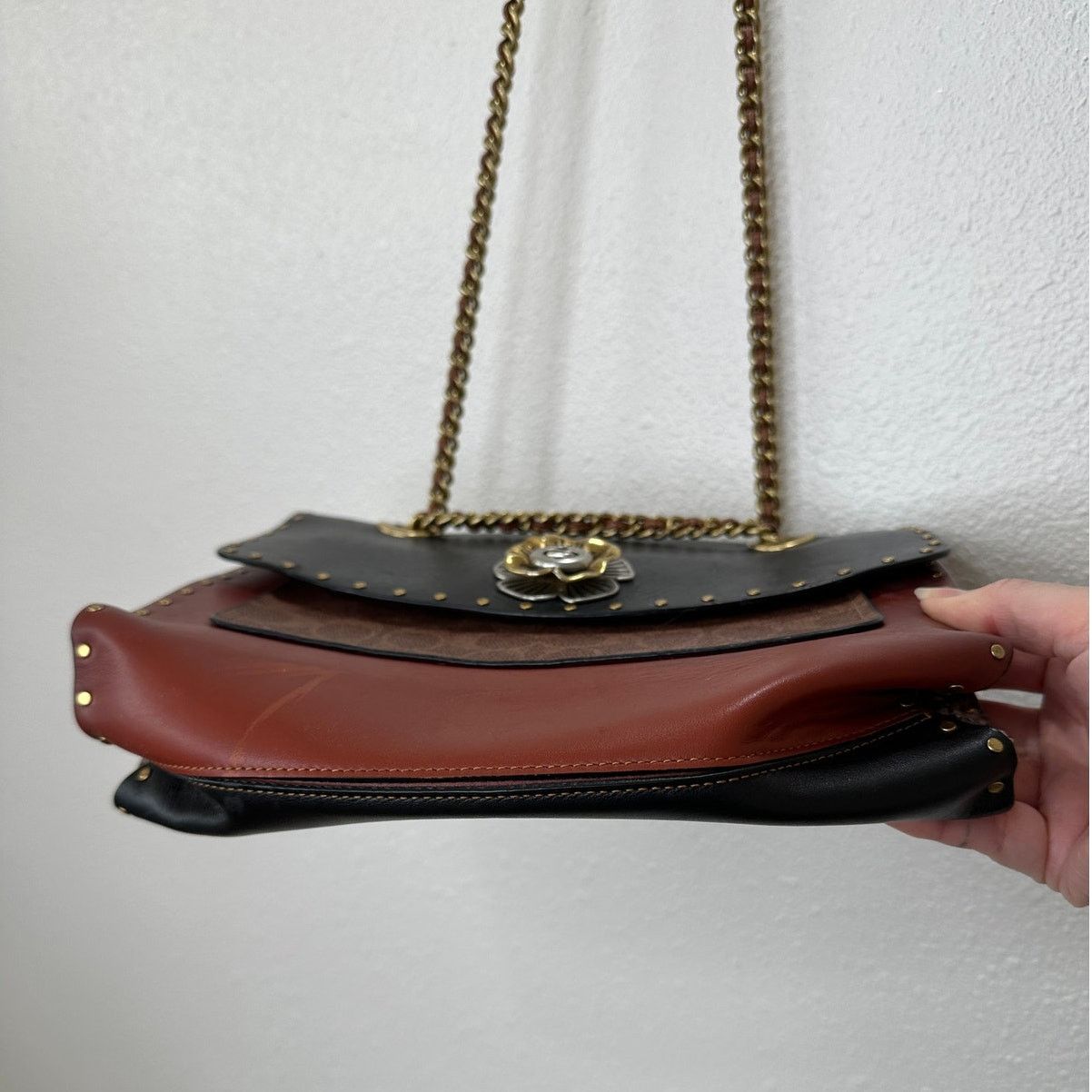 Coach Vintage Coach Tea Rose Parker Bag Rivets Snakeskin Detail Size ONE SIZE - 4 Thumbnail
