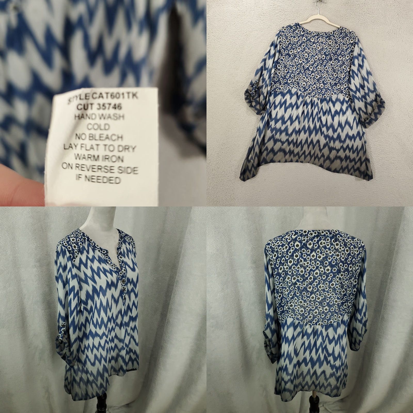 Vintage Figueroa And Flower Blouse Womens Large Blue White Striped Ombre Sheer Popover Size L / US 10 / IT 46 - 8 Thumbnail