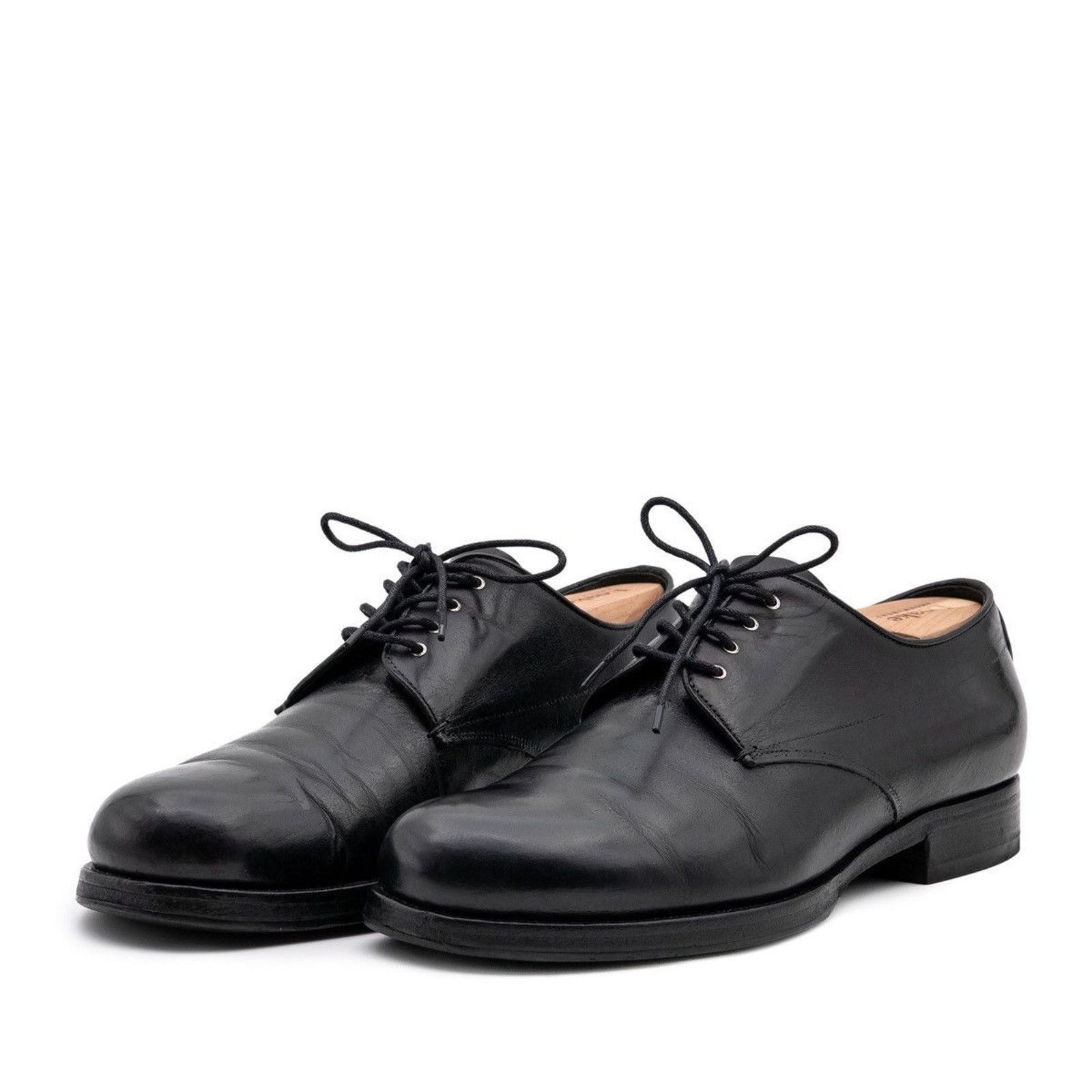 Vintage Prada Men's Black Calf Smooth Leather Derby Shoes