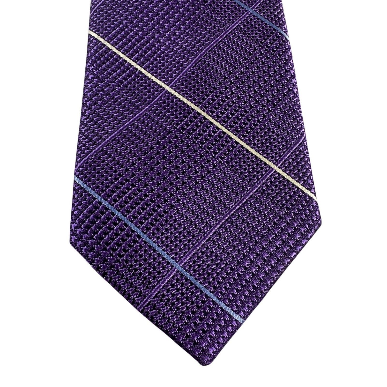 Paul Fredrick Paul Fredrick Purple Grid Pattern Silk Tie Hand Made NWT Size ONE SIZE - 3 Thumbnail