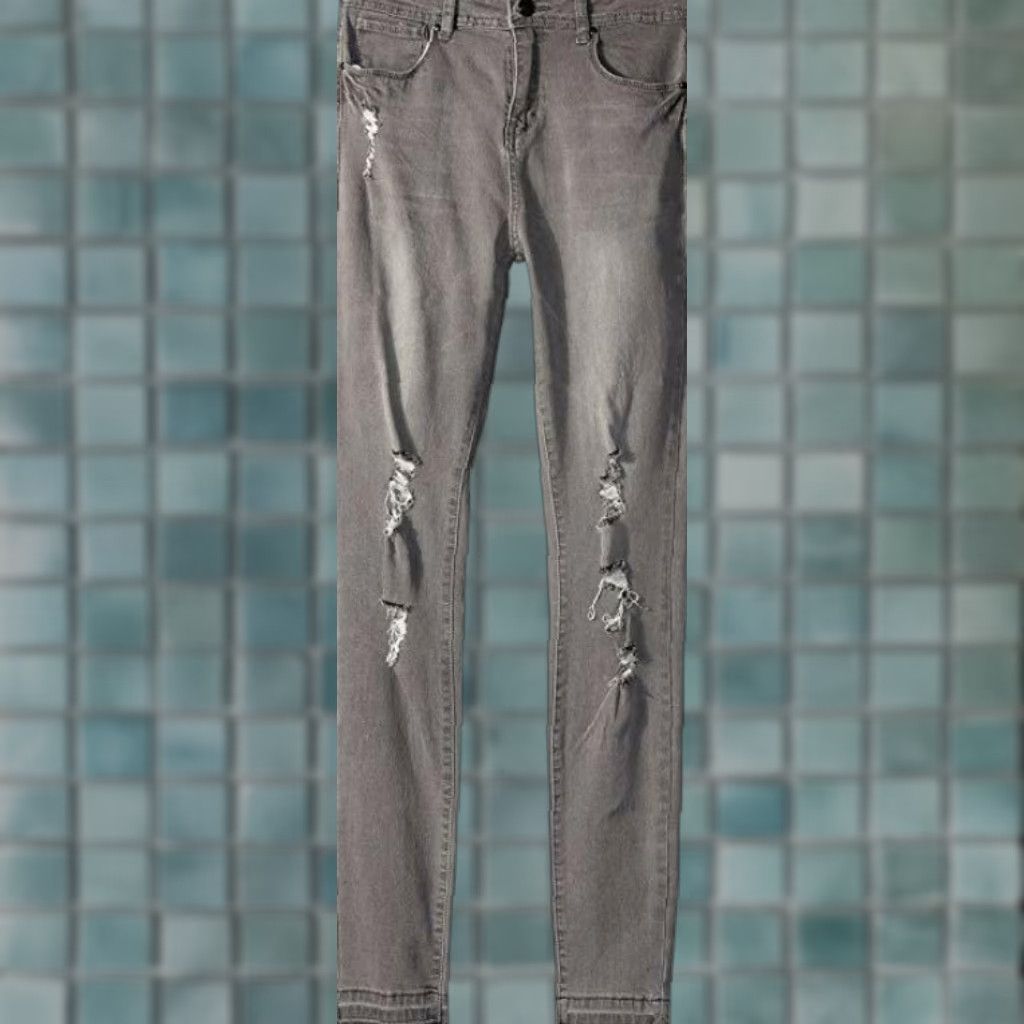 Denime Maddie Slim Distressed Denim Jean Womens Size 5 Gray Medium Button Fly NWT Size 27" / US 4 / IT 40 - 1 Thumbnail