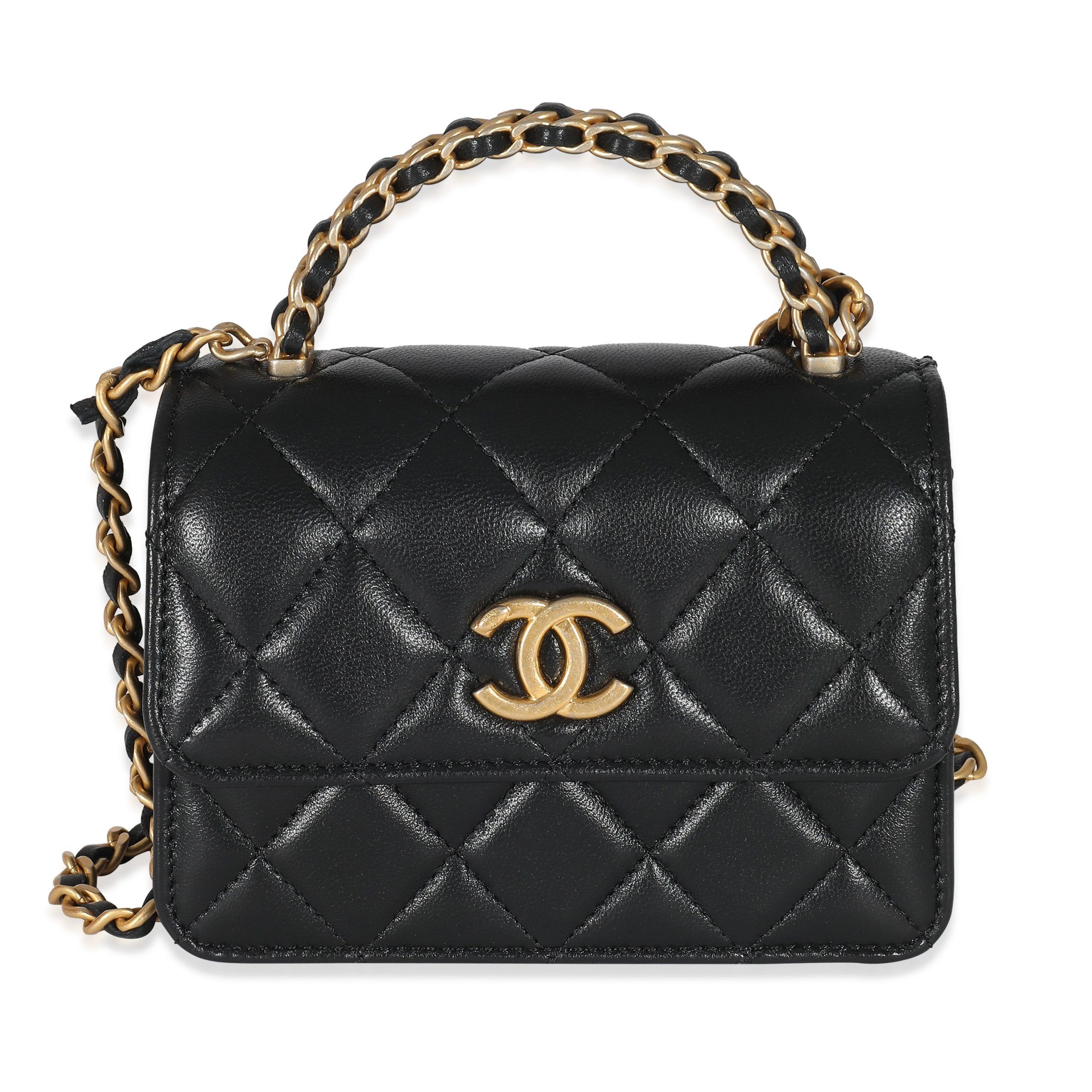 image of Chanel Black Quilted Lambskin Chain Top Handle Clutch, Women's