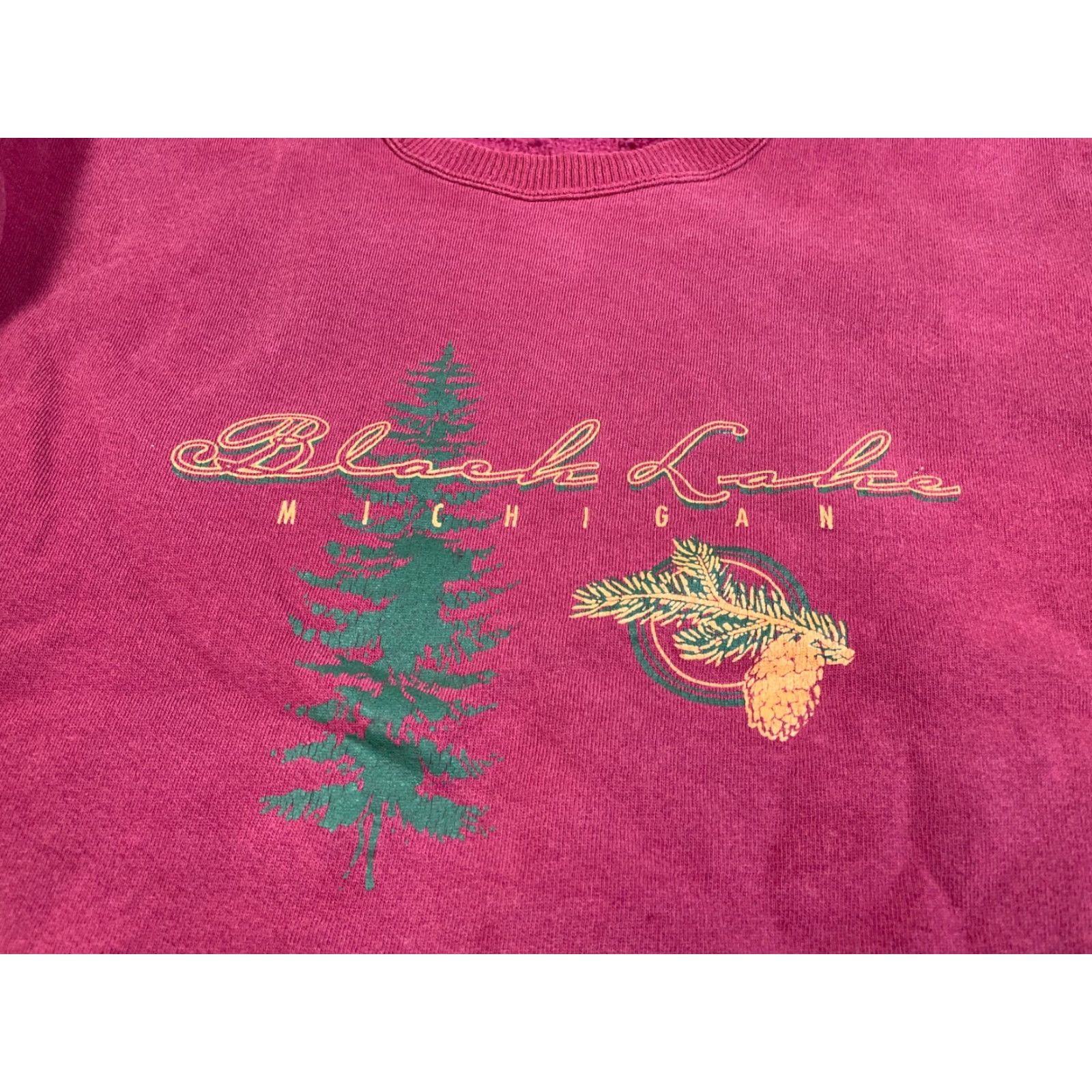 Vintage VTG Black Lake Michigan Sweatshirt Adult Medium Dark Red Crewneck Time Out Logo US Made 90s City Nature Outdoor Retro Mens Size US M / EU 48-50 / 2 - 4 Thumbnail