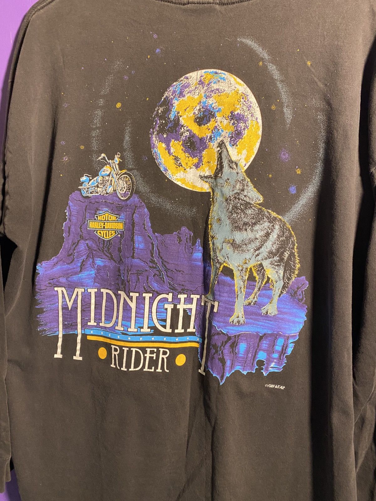Harley Davidson Vintage 90s Harley Davidson midnight rider long-sleeve Size US XL / EU 56 / 4 - 3 Thumbnail