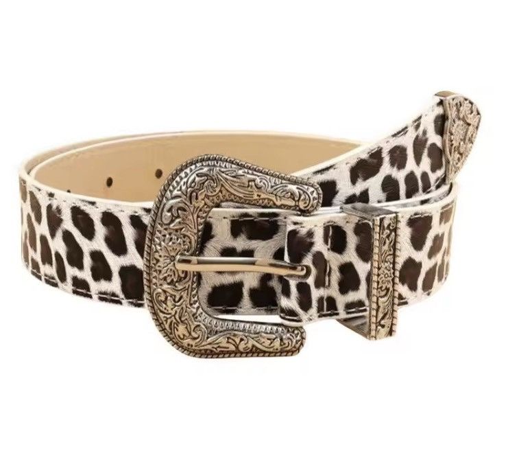 Japanese Brand Y2K Buckle Belt Pu Leather Belt - Leopard Style Size 32 - 1 Thumbnail