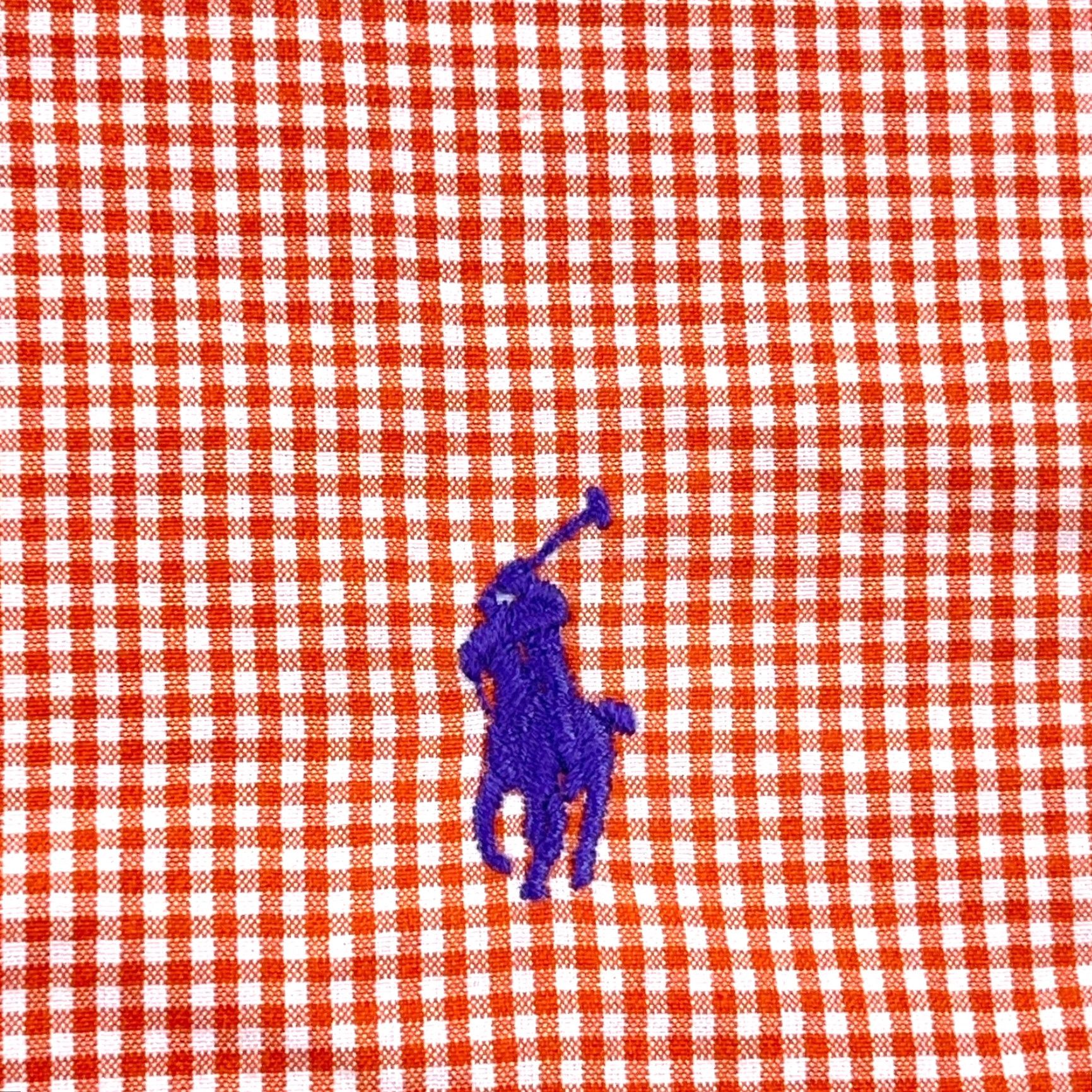 Ralph Lauren Ralph Lauren Shirt Men Medium Orange Button-Up Custom Fit Gingham Poplin Dress Shirt Size 40R - 4 Thumbnail