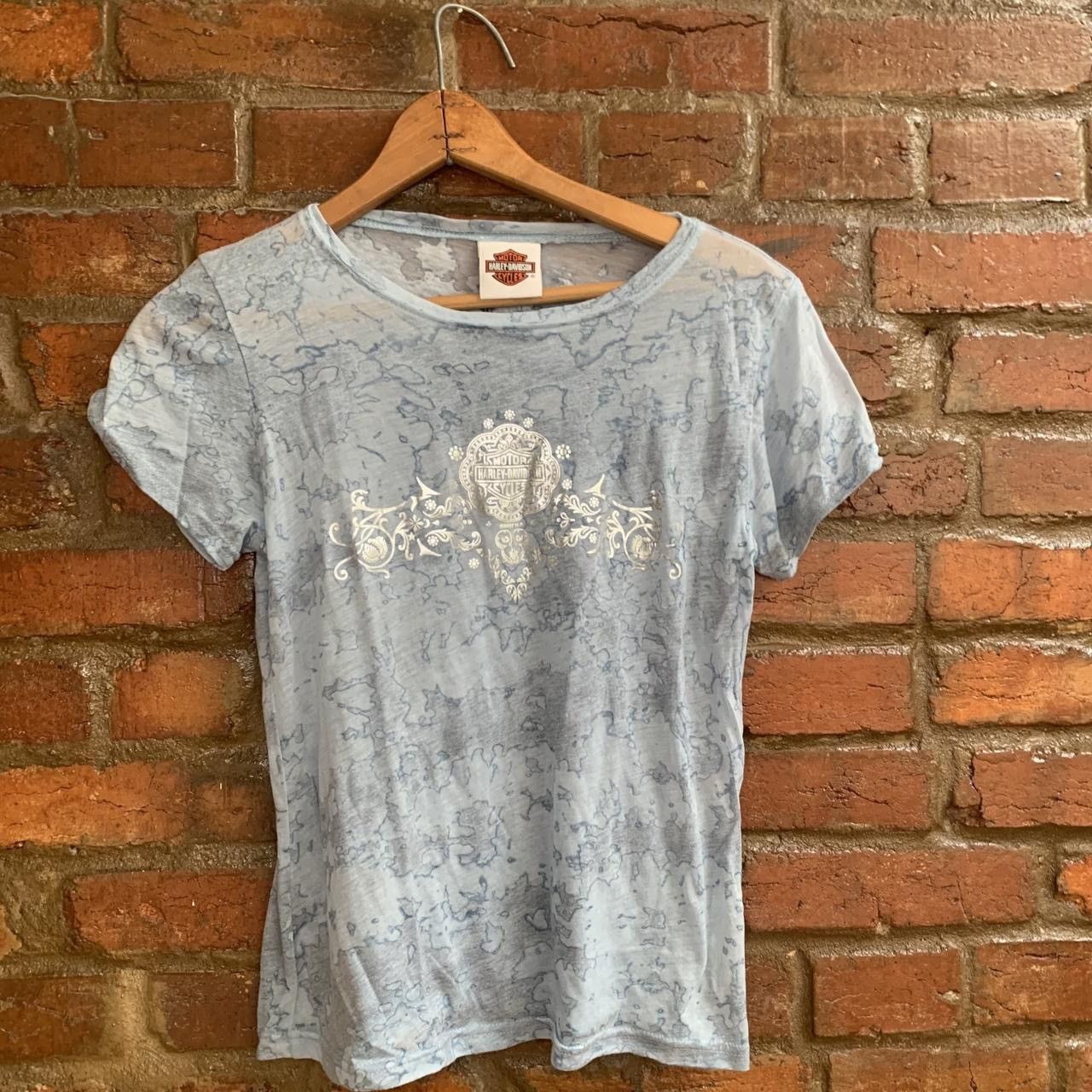 Harley Davidson × Vintage Y2K Harley Davidson Light Blue and Silver Burnout Tee Size S / US 4 / IT 40 - 1 Thumbnail