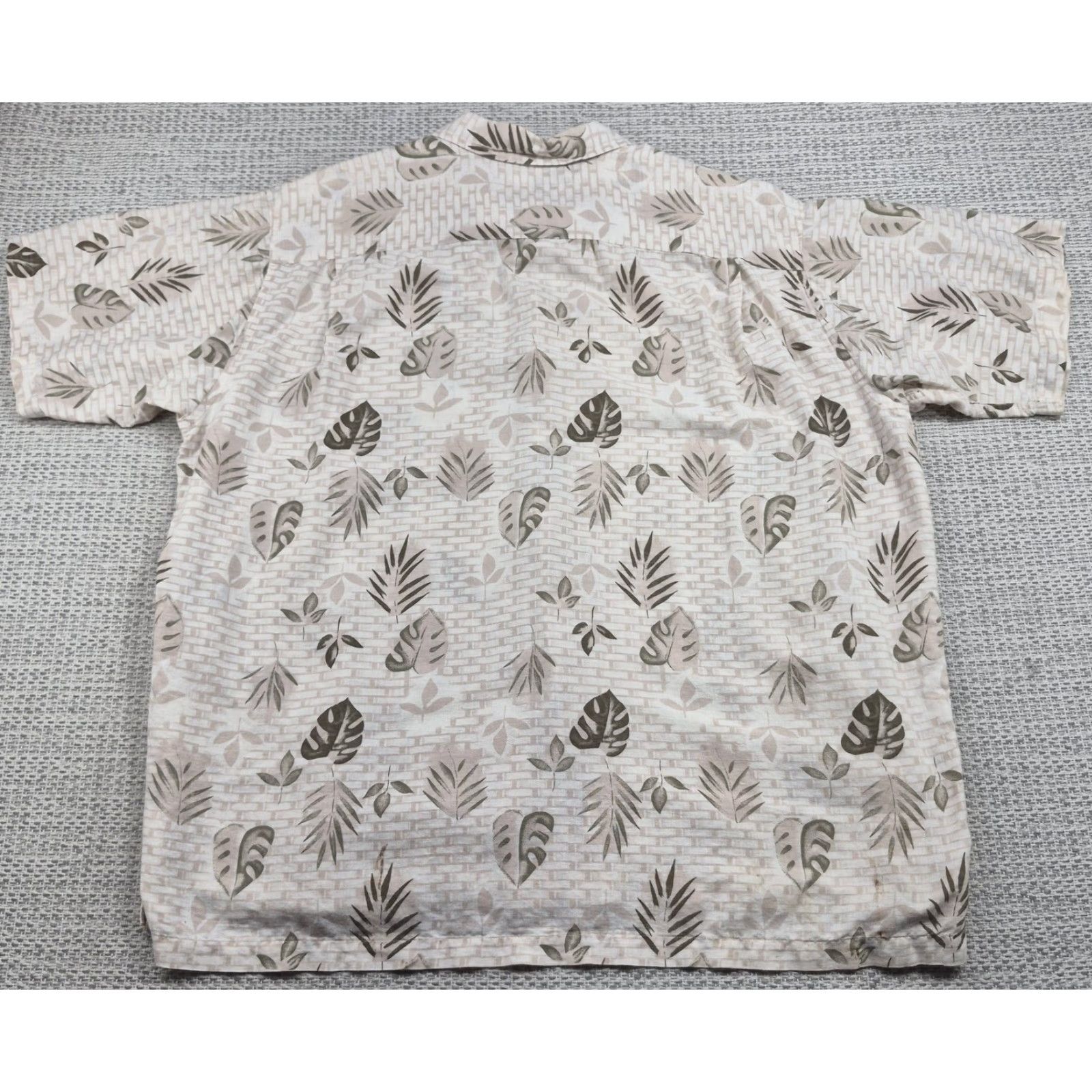 Arrow VINTAGE Arrow Shirt Mens XL Khaki's By Arrow Button-Up Beige Linen Cotton Floral Short Sleeve 90s Tropical Hawaiian Aloha Leaf Print Size US XL / EU 56 / 4 - 7 Thumbnail