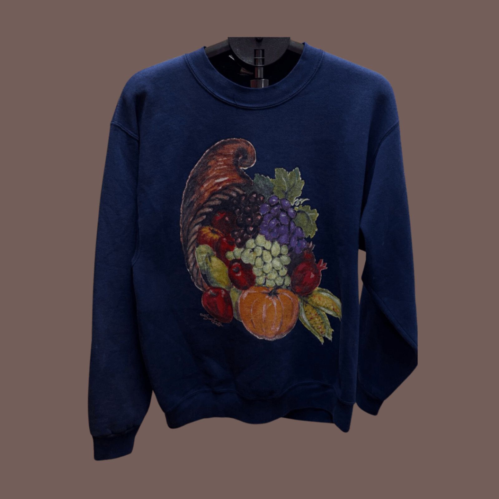 Vintage VTG Cornucopia Sweatshirt | Oneita Navy Graphic | 90s Fall Size US L / EU 52-54 / 3 - 1 Thumbnail