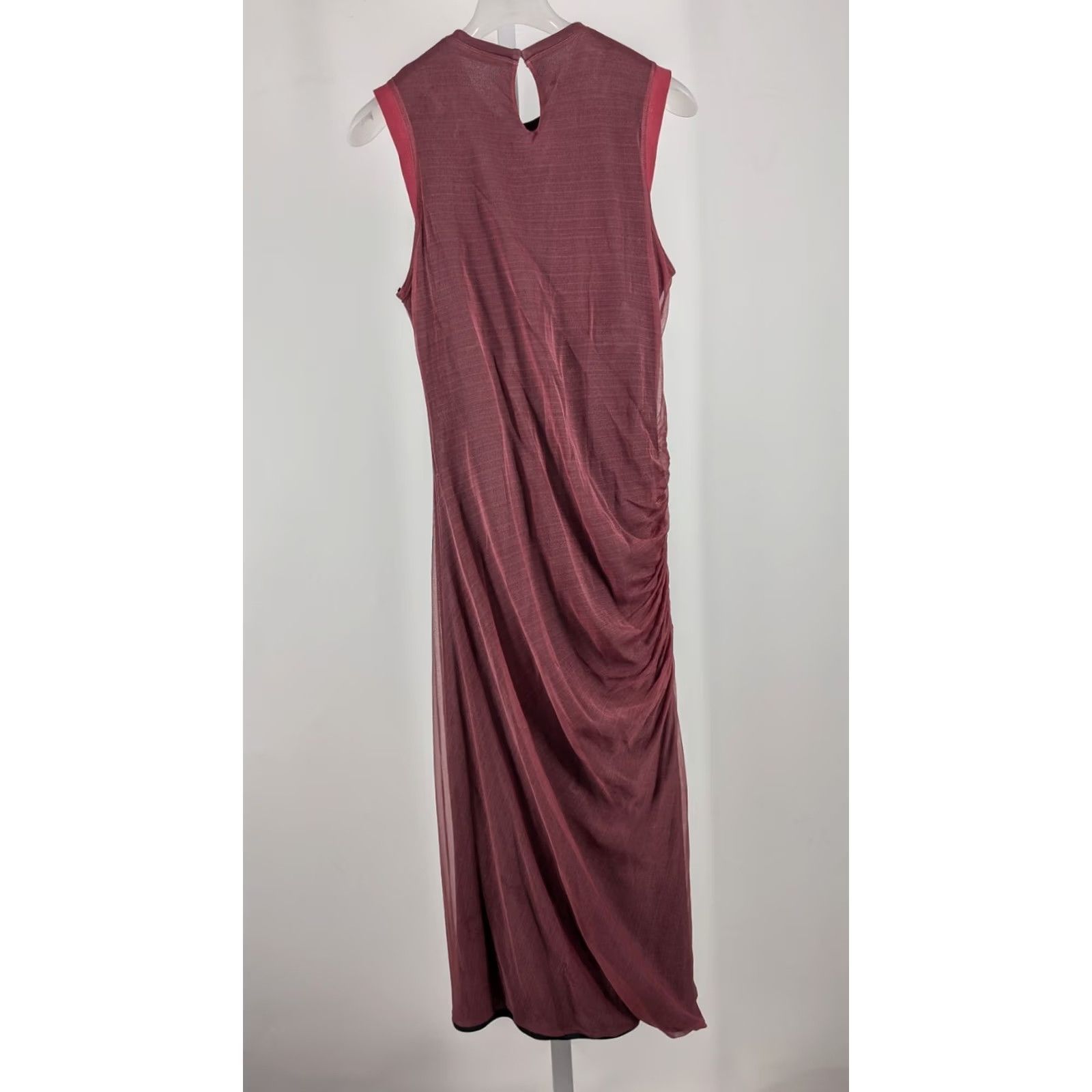 Vintage VINTAGE Calvin Klein Collection Silk Ruched Midi Dress Burgundy 6 Italy Runway Dress Size M / US 6-8 / IT 42-44 - 3 Thumbnail