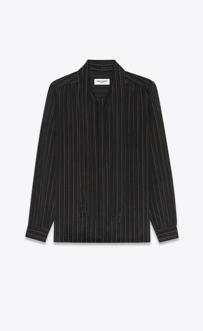 Saint Laurent Paris o1bcso1str1124 Lavalliere-Neck Shirt in Black Size US M / EU 48-50 / 2 - 1 Thumbnail