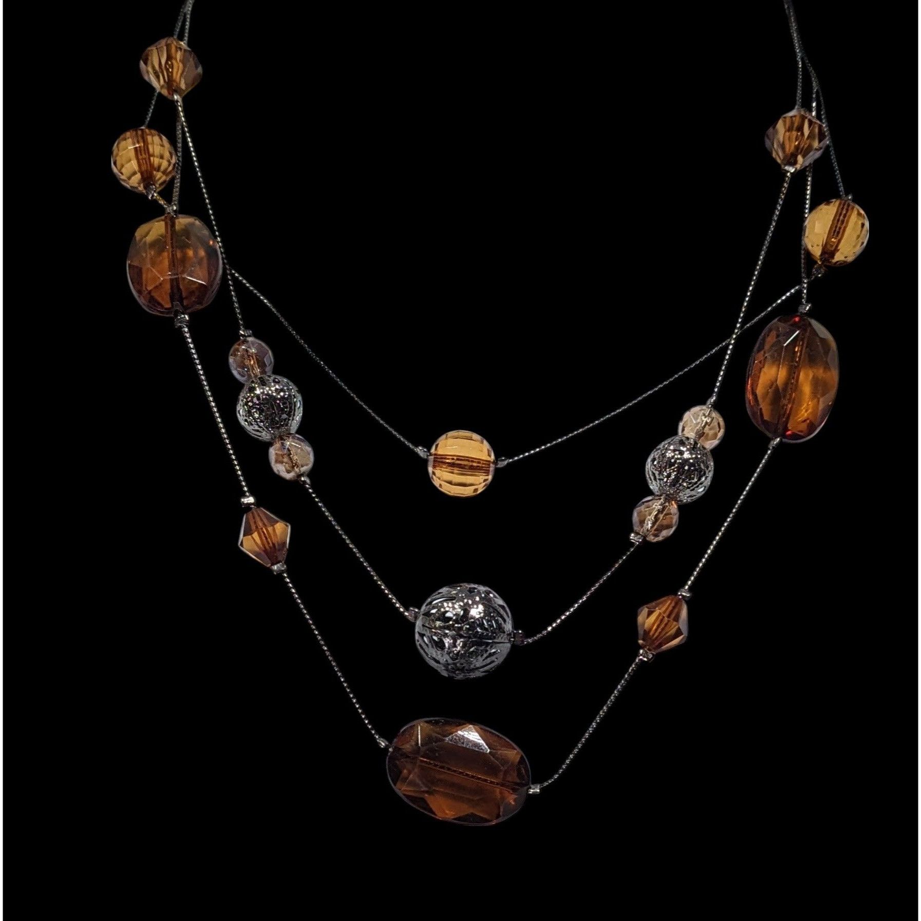 Other Rustic Brown Gemmed Silver Tone Accent Layered Station Neckl Size ONE SIZE - 4 Thumbnail